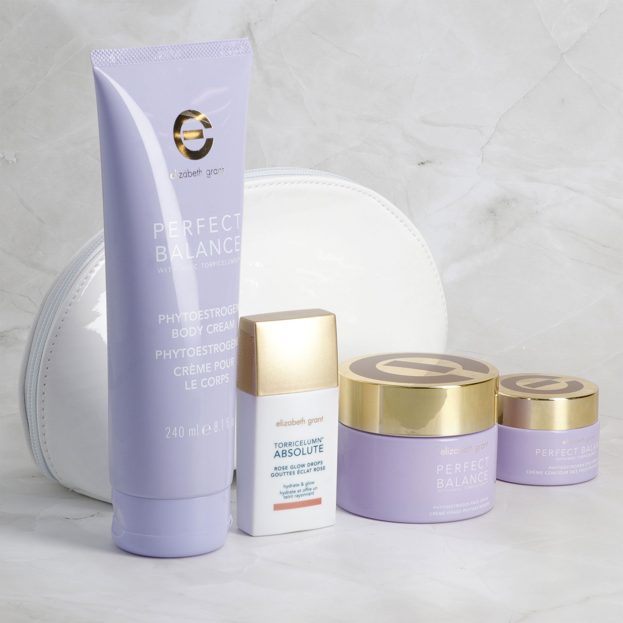 Elizabeth Grant
Crema viso, contorno
occhi, gocce viso,
crema corpo e bag