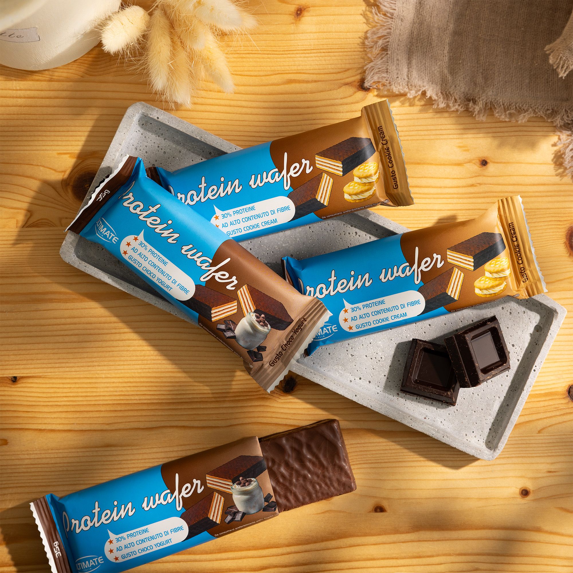 Ultimate
Wafer proteici
gusti Choco Yogurt
e Cookie Cream (16pz)