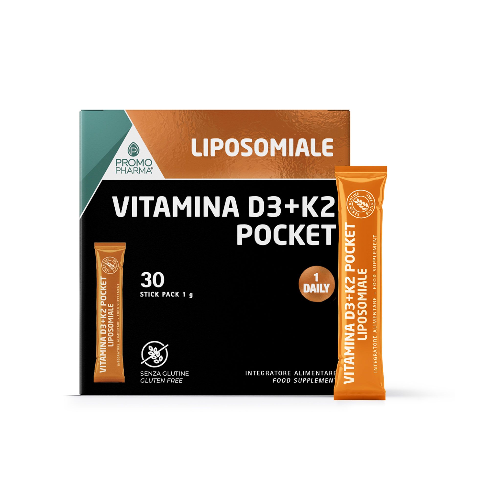 PromoPharma
Vitamina D3 + K2
Pocket Liposomiale
Integratore 30 stick
