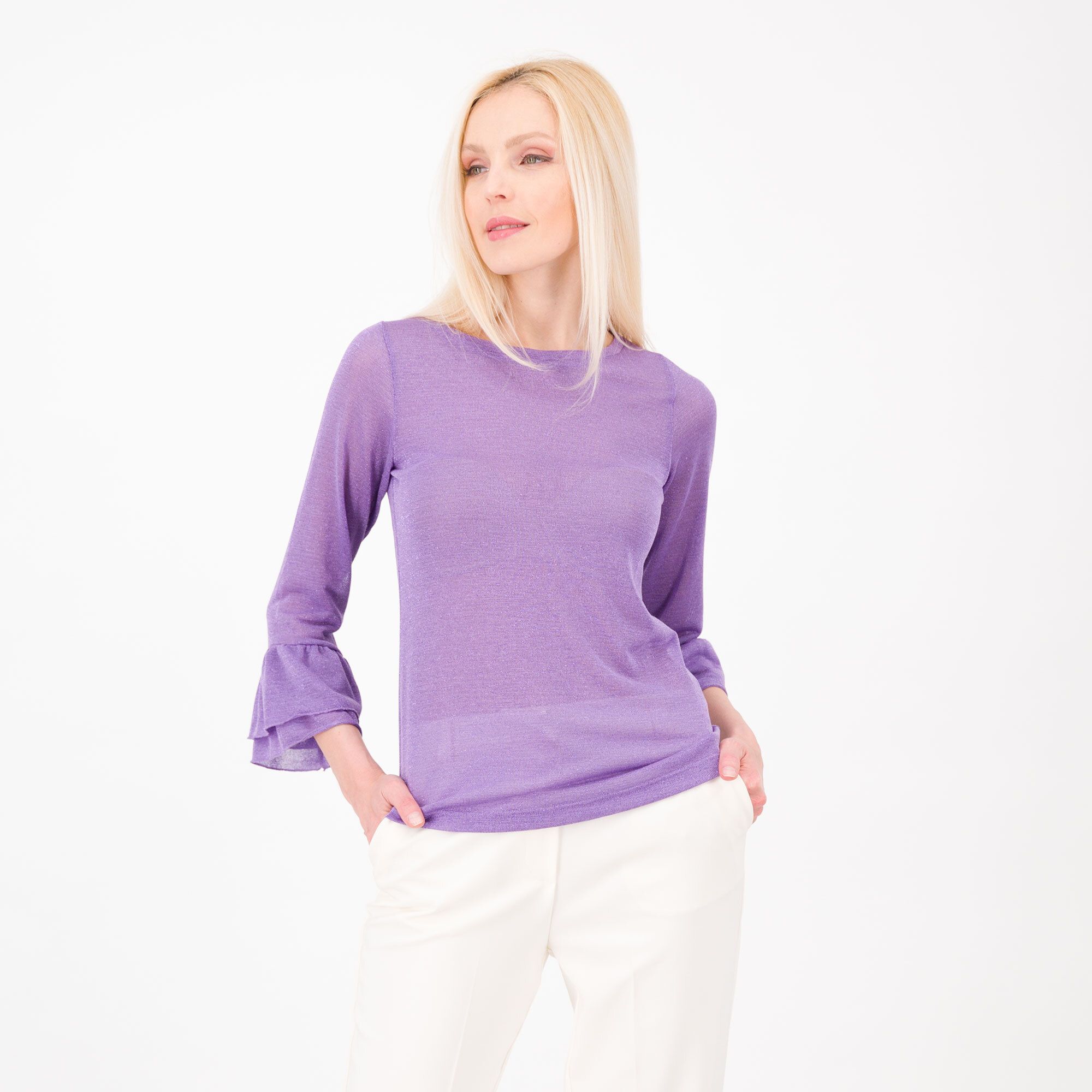 Caterina Lancini
Maglia lamè con
volants ai polsini
in georgette
Made in Italy