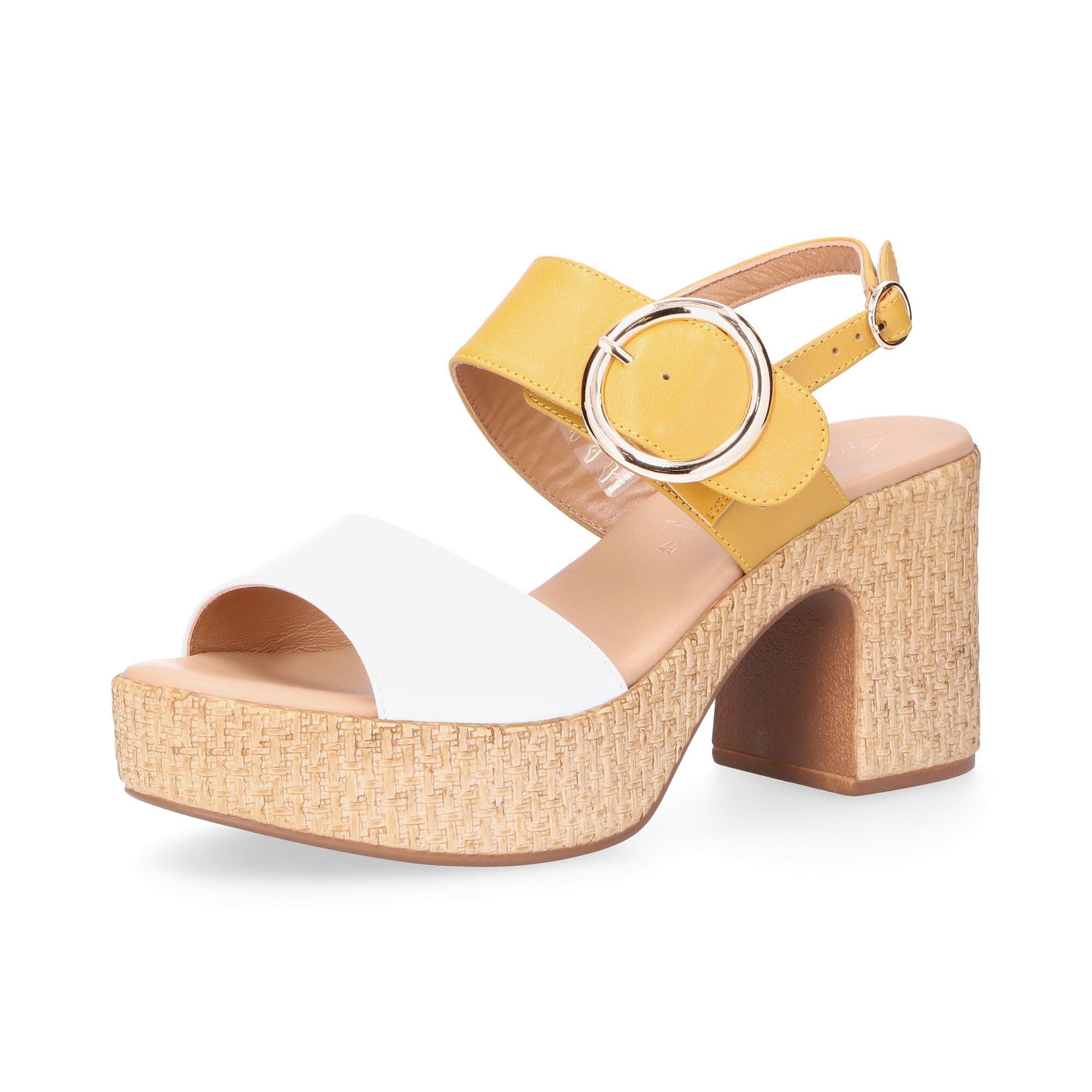 Galieti
Sandali bicolori 
in pelle con tacco 9 
cm e plateau 3,5 cm