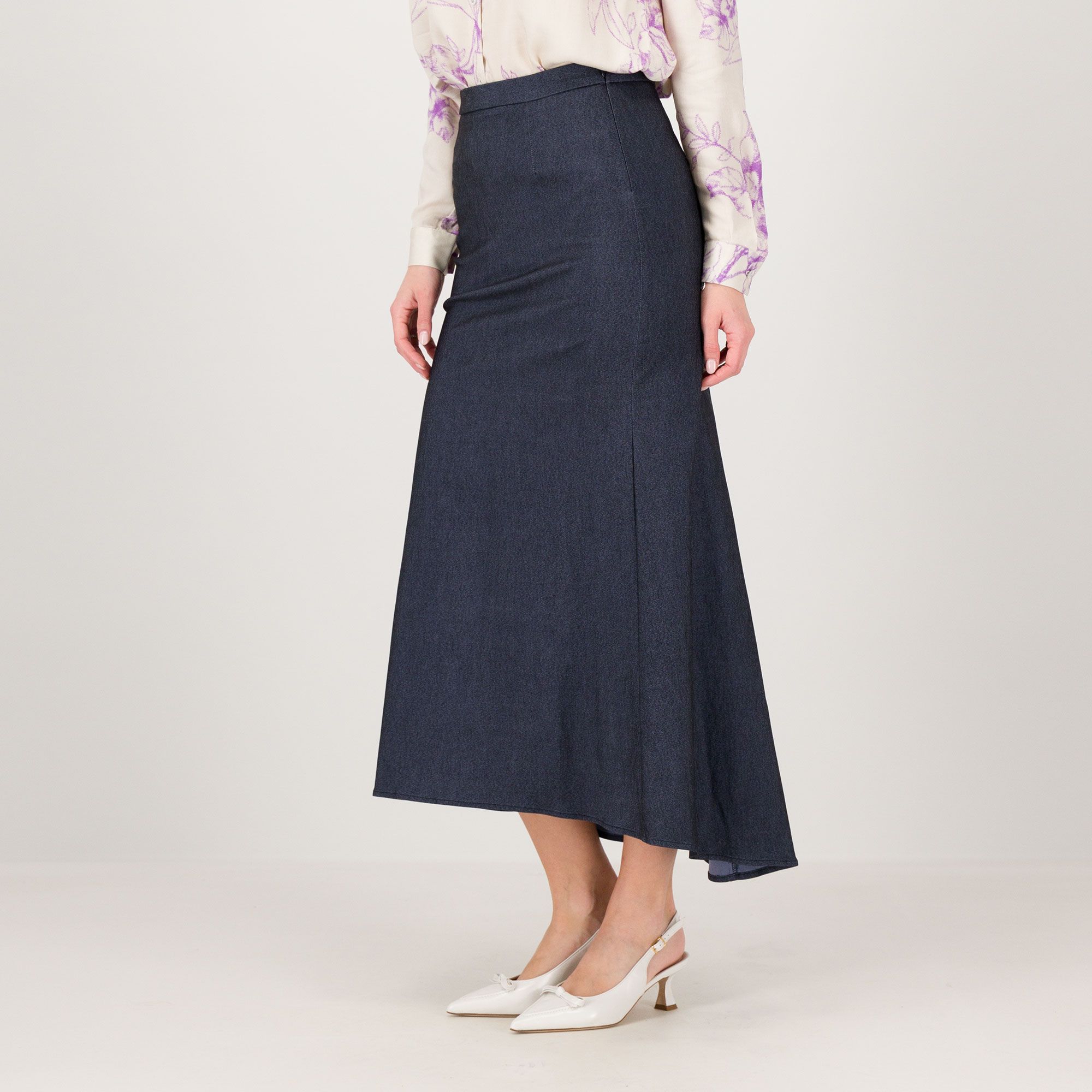 EXTESA Gonna in bengalina denim con zip invisibile nel fianco