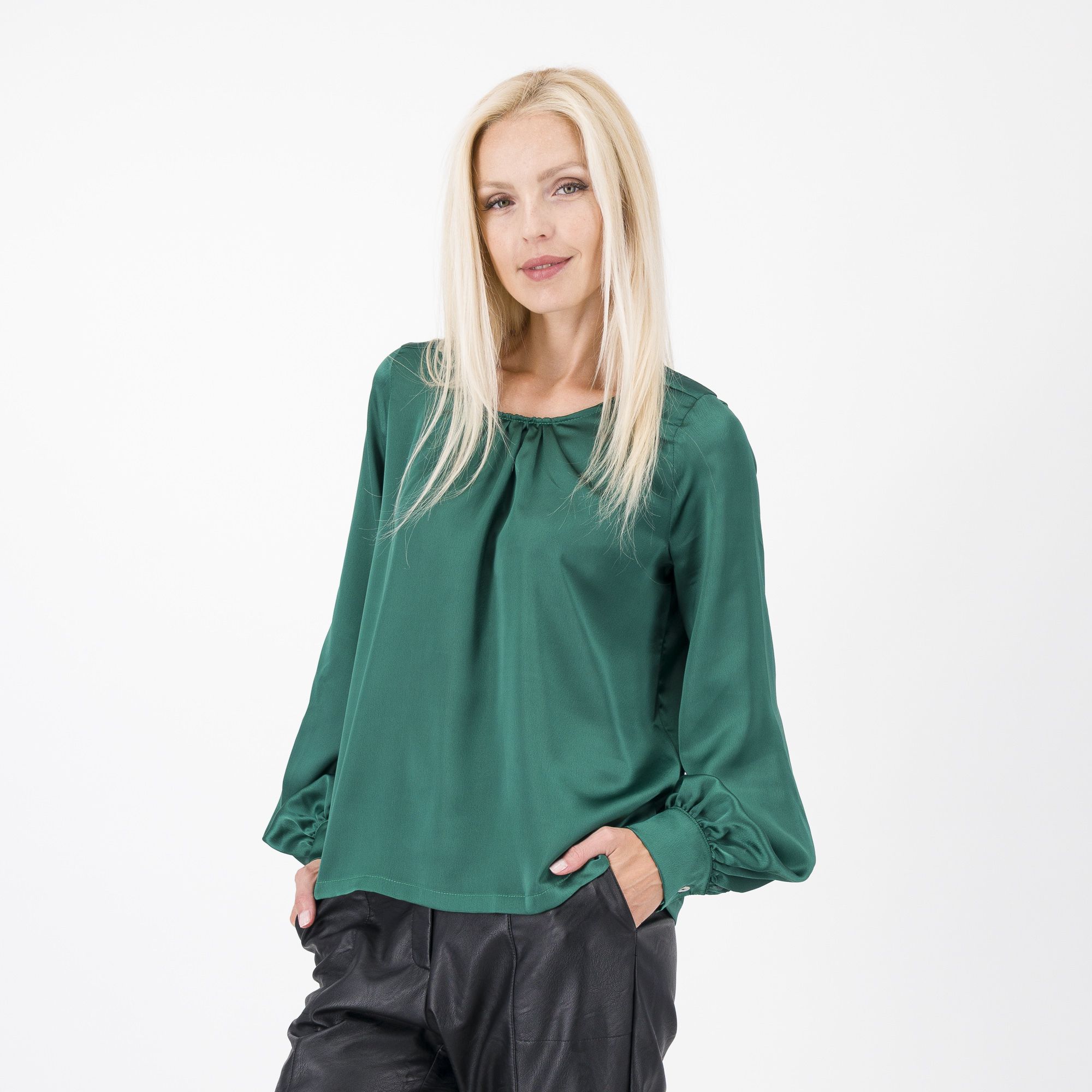 QVC Officina della Moda Blusa in raso con manica ampia