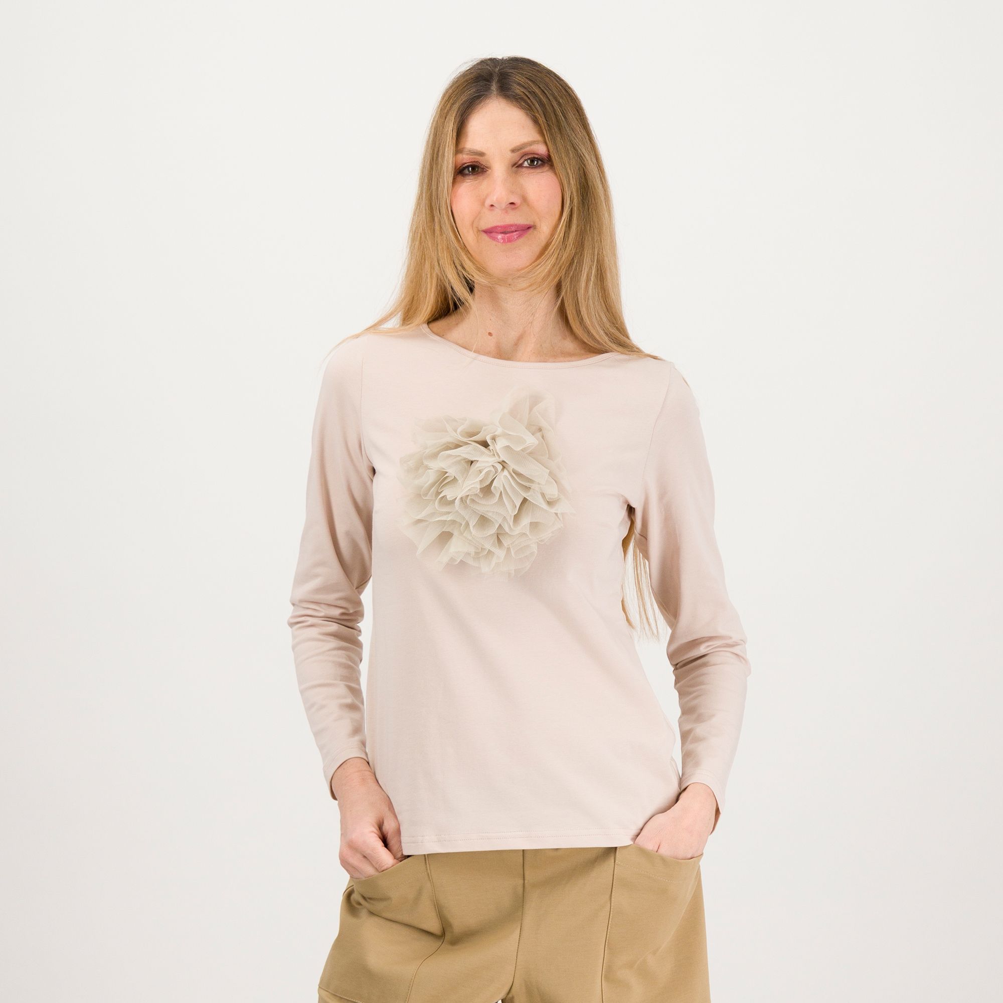 Caterina Lancini T-shirt in jersey di cotone con scollo tondo e tulle davanti