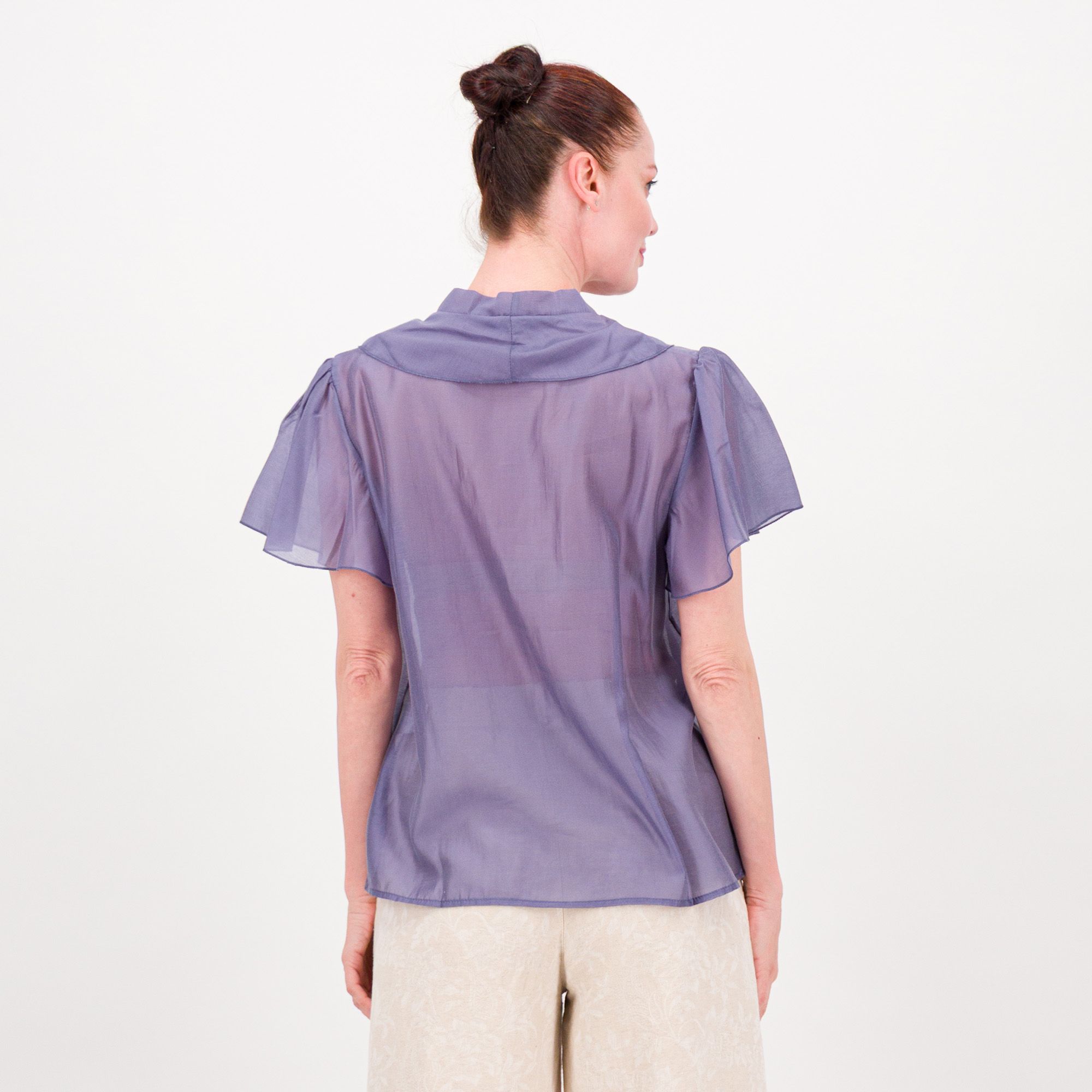 Palazzo Moda Camicia manica corta con jabot in voile misto viscosa