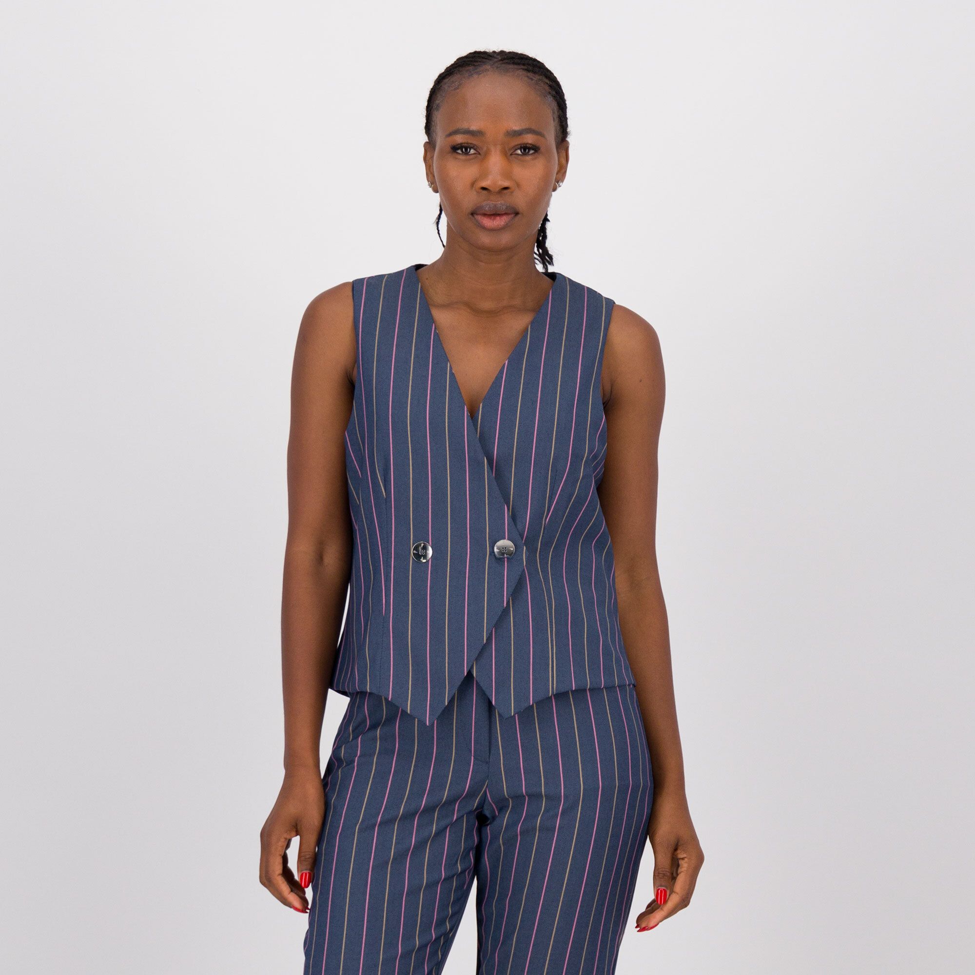 Officina della Moda Gilet effetto denim in tessuto gessato