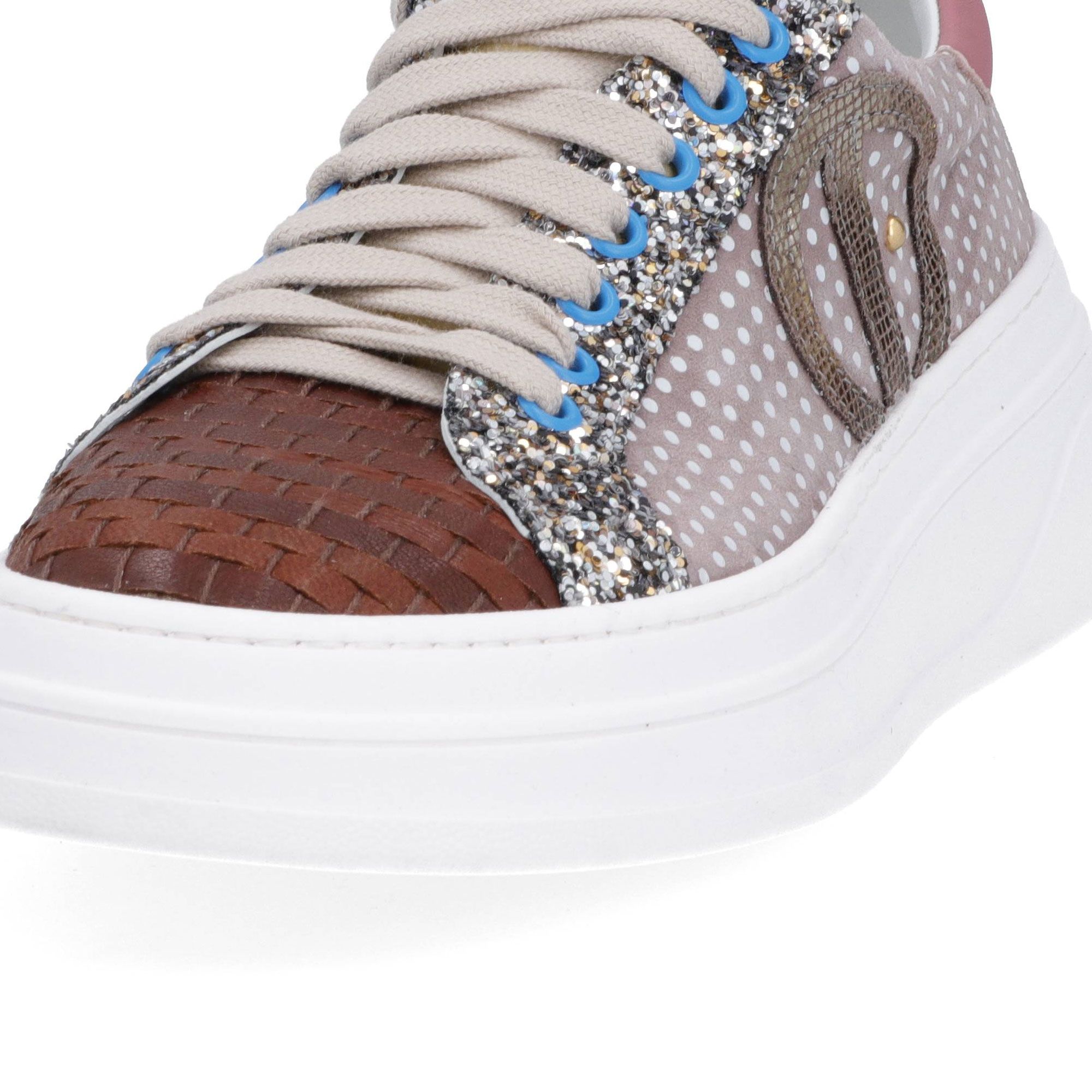 Ebarrito Sneaker in pelle patchwork con suola 5,5cm