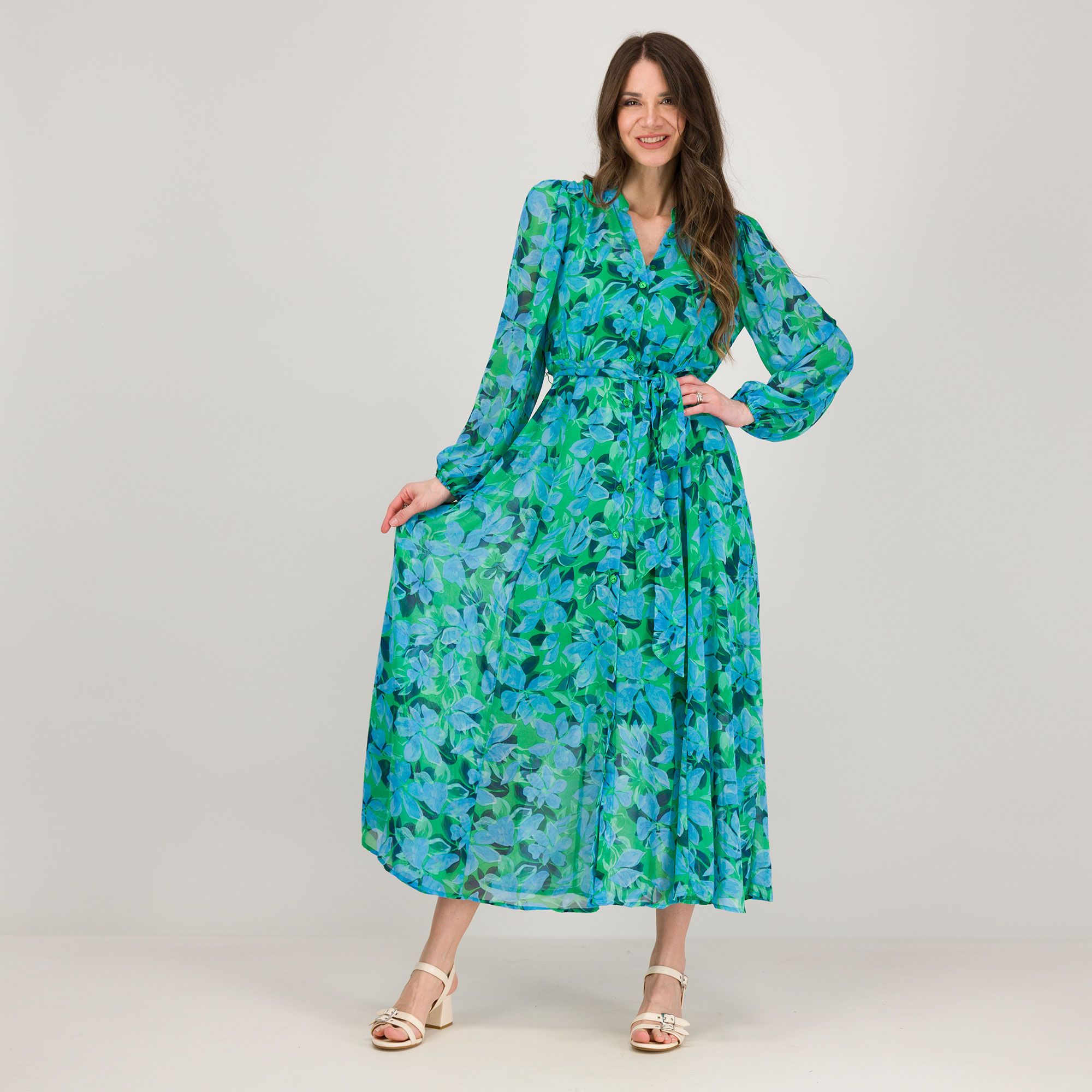 Nina Leonard
Abito chemisier
in chiffon
con manica balloon