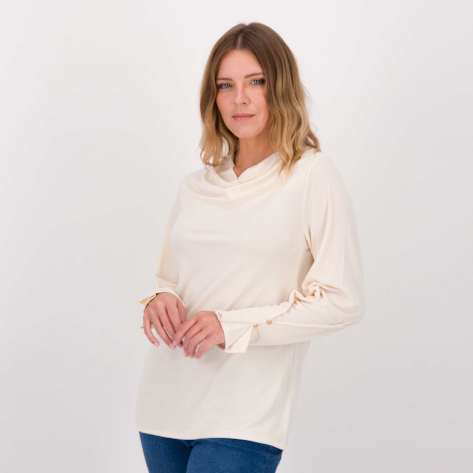 Isaac Mizrahi Live
Maglia in jersey
stretch tinta unita
scollo drappeggiato