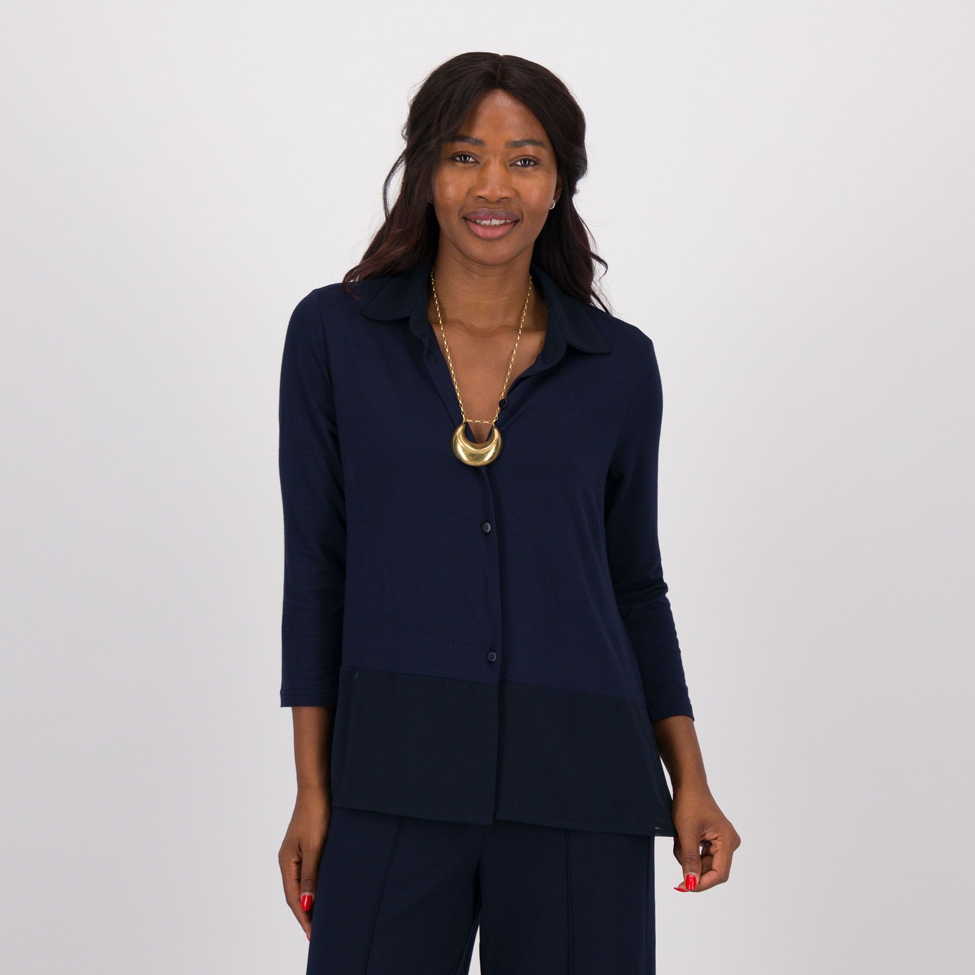 Caterina Lancini Camicia in jersey viscosa e georgette con bottoncini a tono