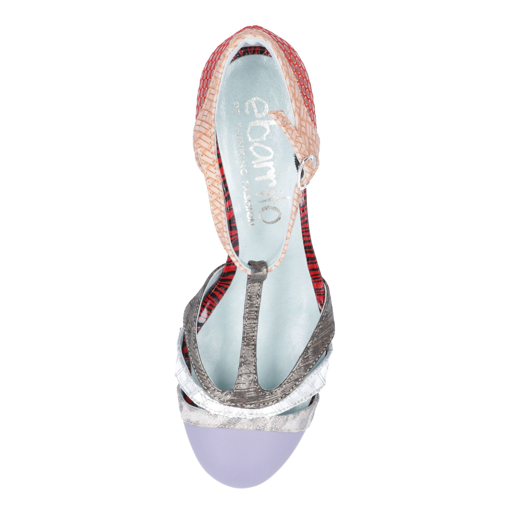 Ebarrito Sandali a T in pelle patchwork con cinturino e tacco 6cm