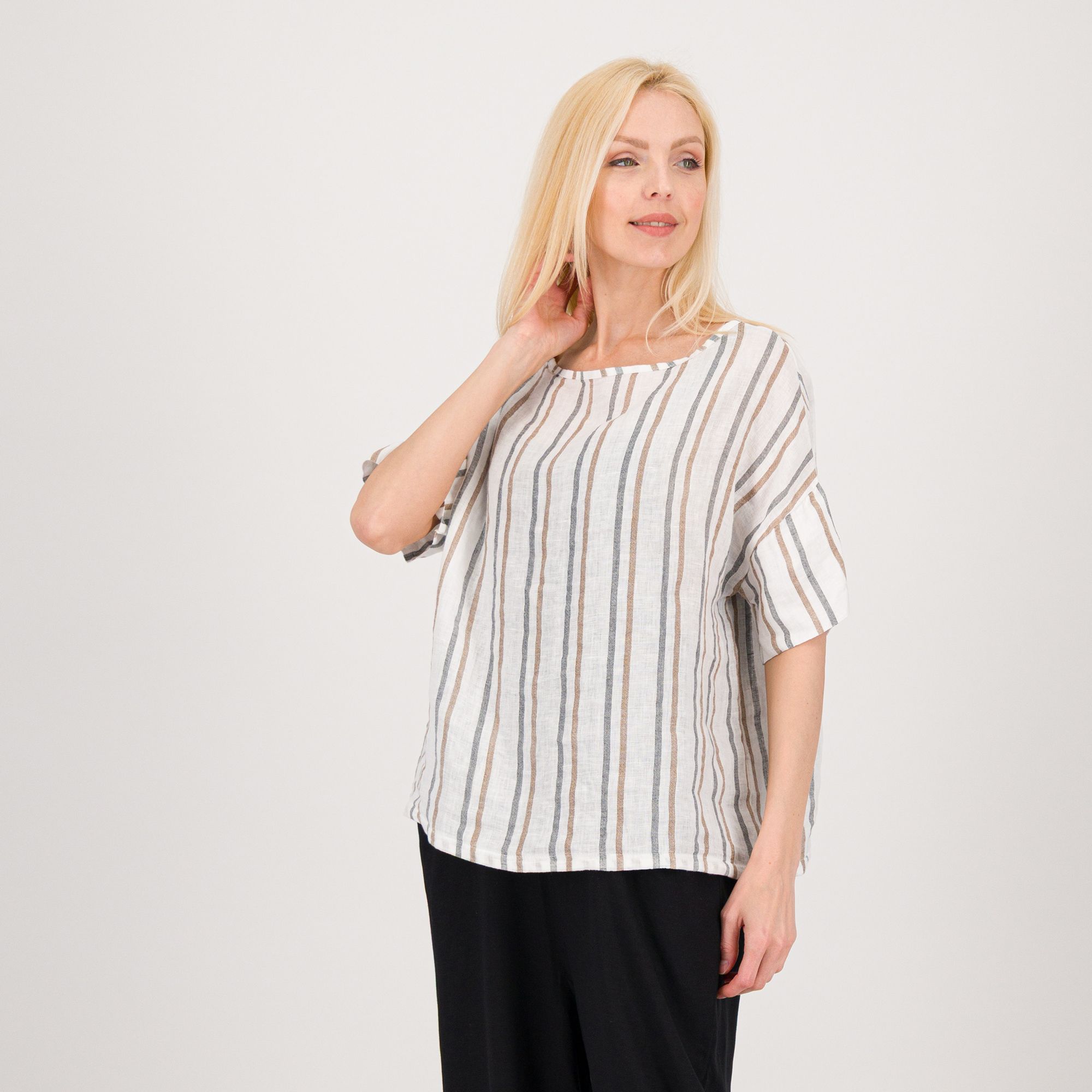 LUCREZIA SCIORTINO Blusa in lino con stampa a righe maniche corte