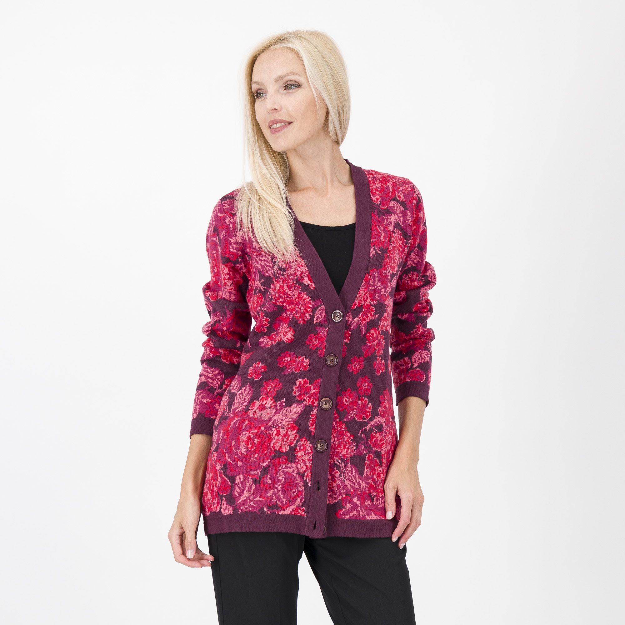 Image of Isaac Mizrahi Live Cardigan jacquard in cotone e viscosa con bottoni061