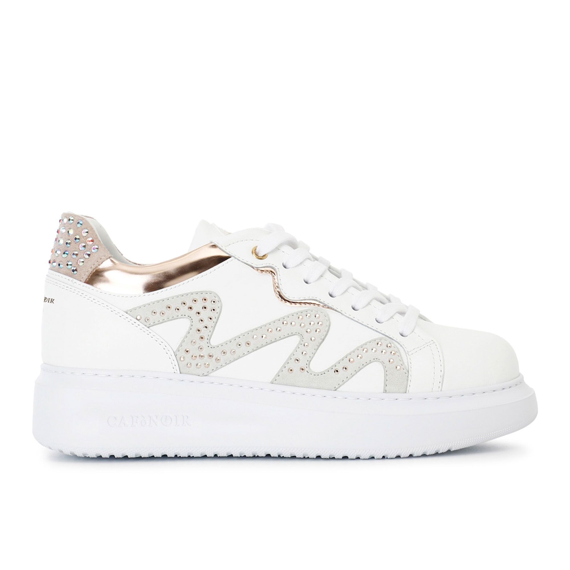 Cafè Noir
Sneaker stringate 
in pelle con inserti
laminati e strass