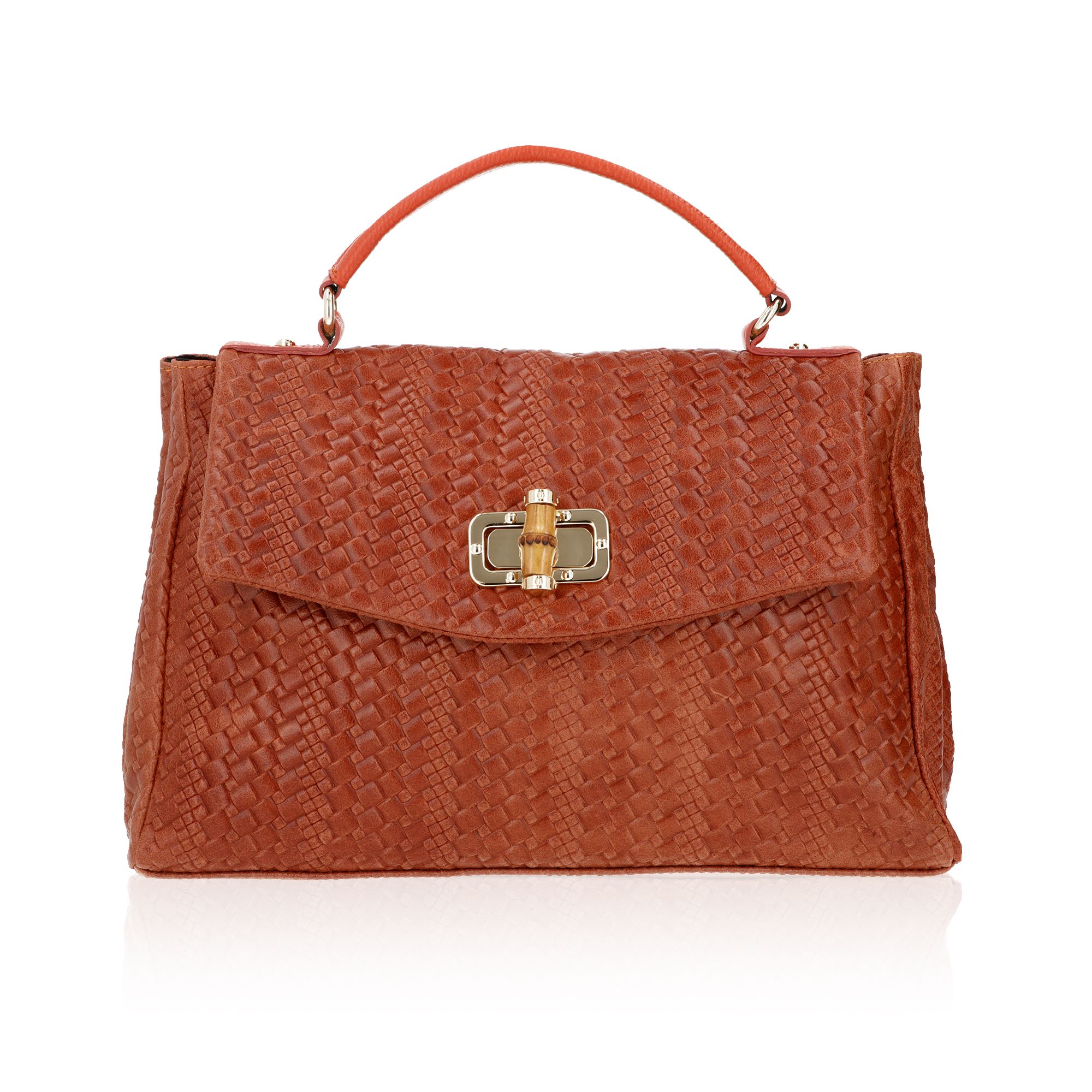 Le Corone Bags Borsa in pelle effetto intrecciato con girello in bambù