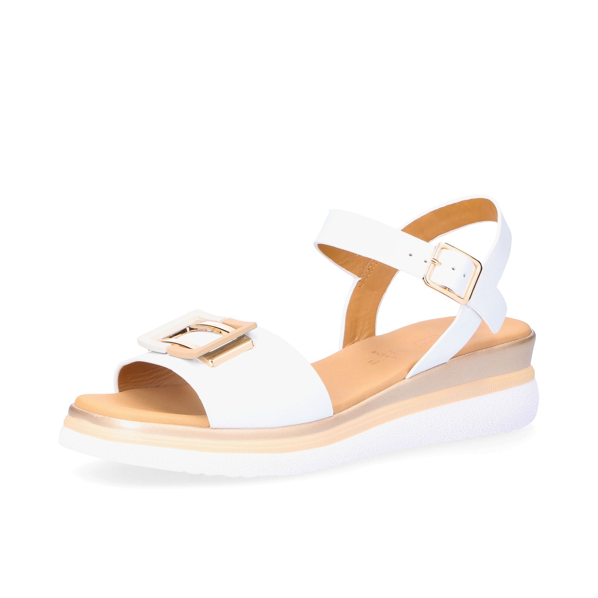 Galieti
Sandali in pelle 
con maxi fibbia e 
zeppa 4,5 cm