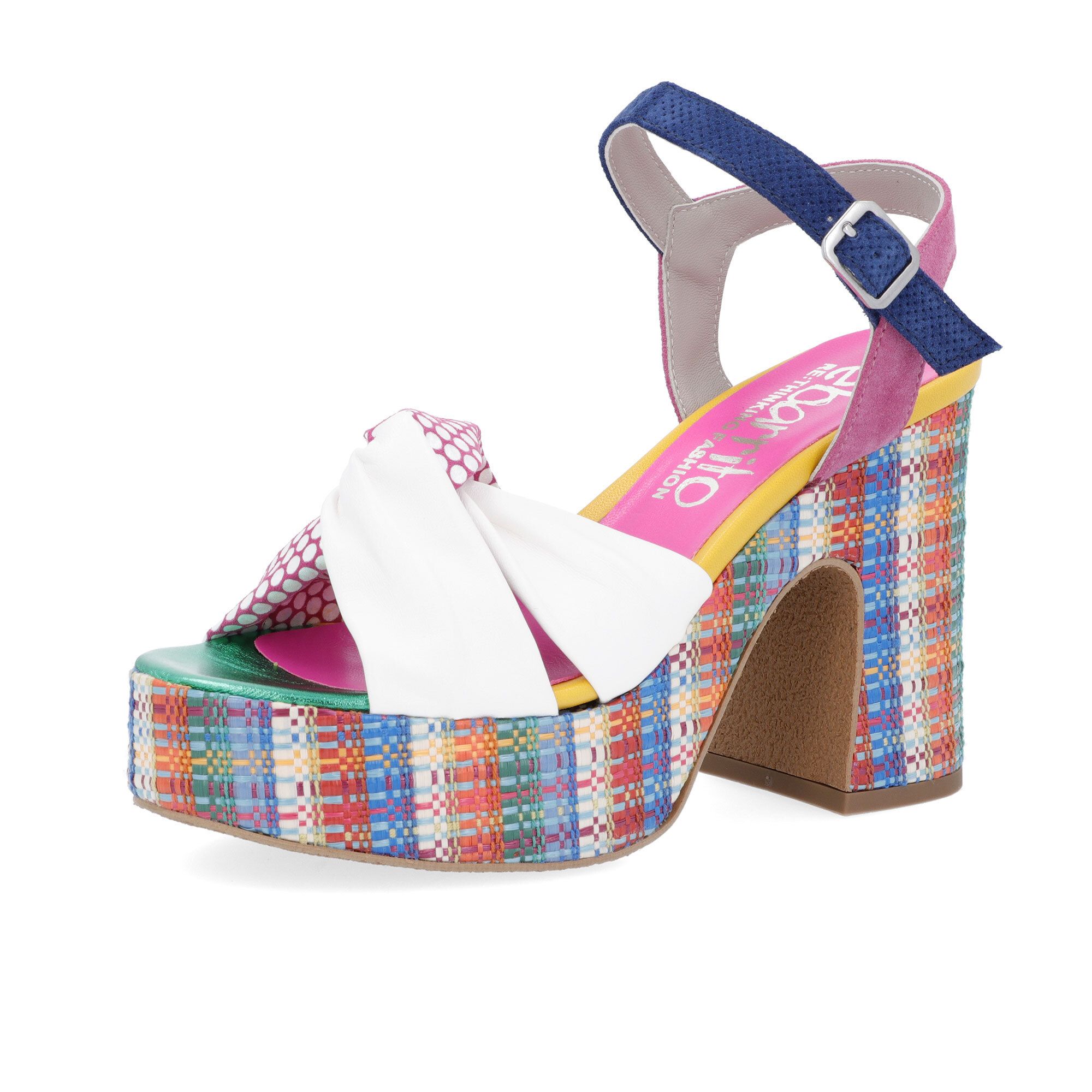 Ebarrito
Sandali in pelle 
patchwork con tacco 
11 cm