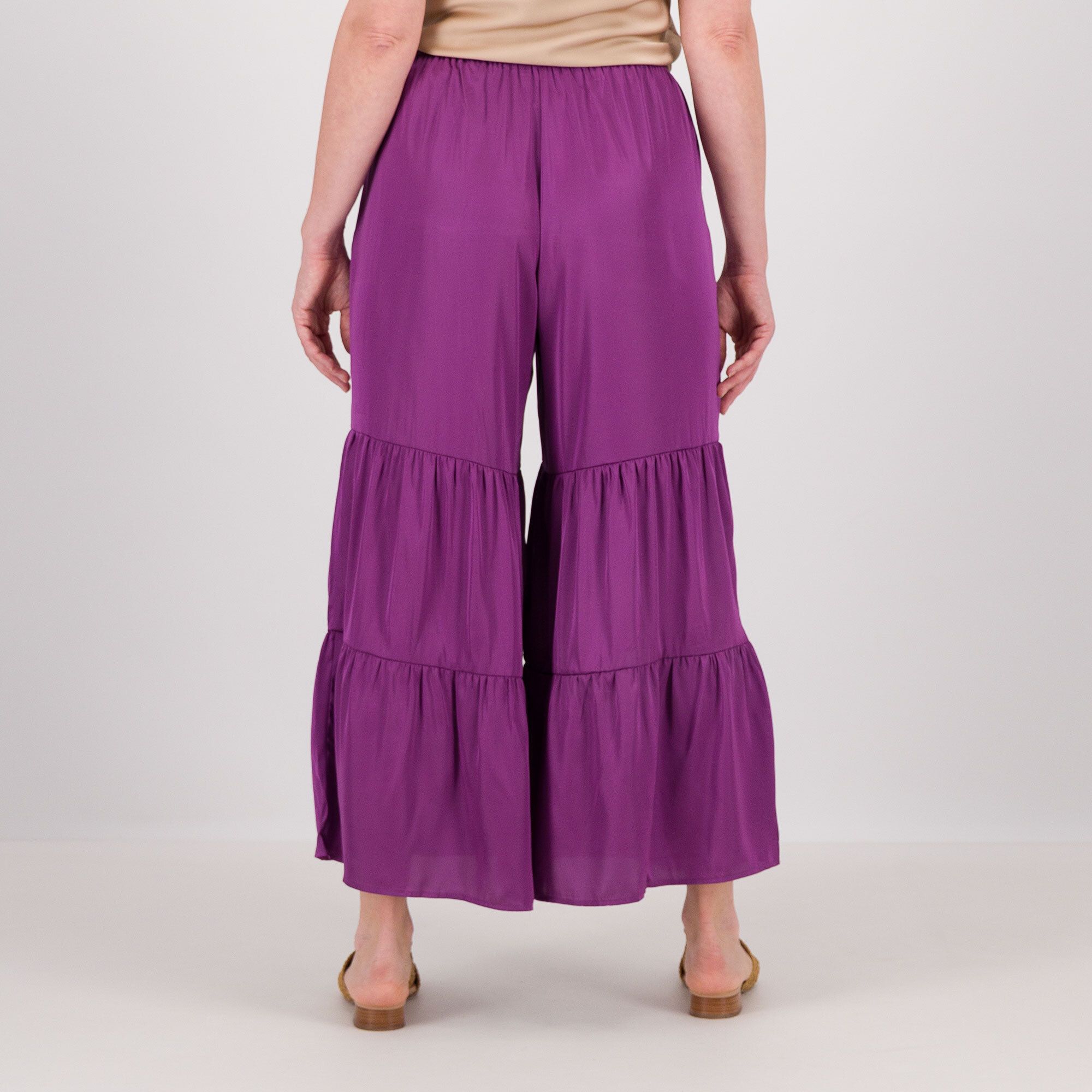 PARKER & ROWE Pantaloni a balze in satin con elastico dietro