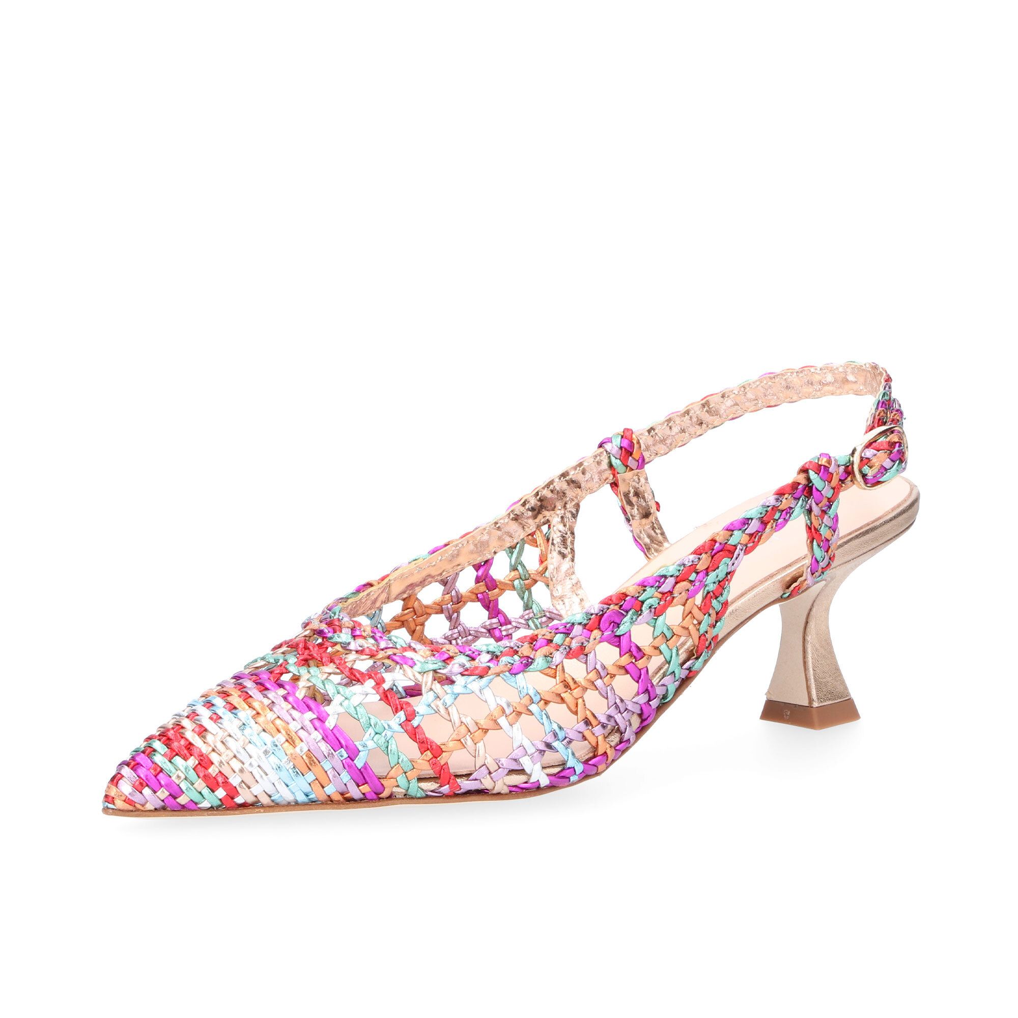 Galieti
Sandali slingback 
in pelle laminata 
traforato,tacco 6,5cm
