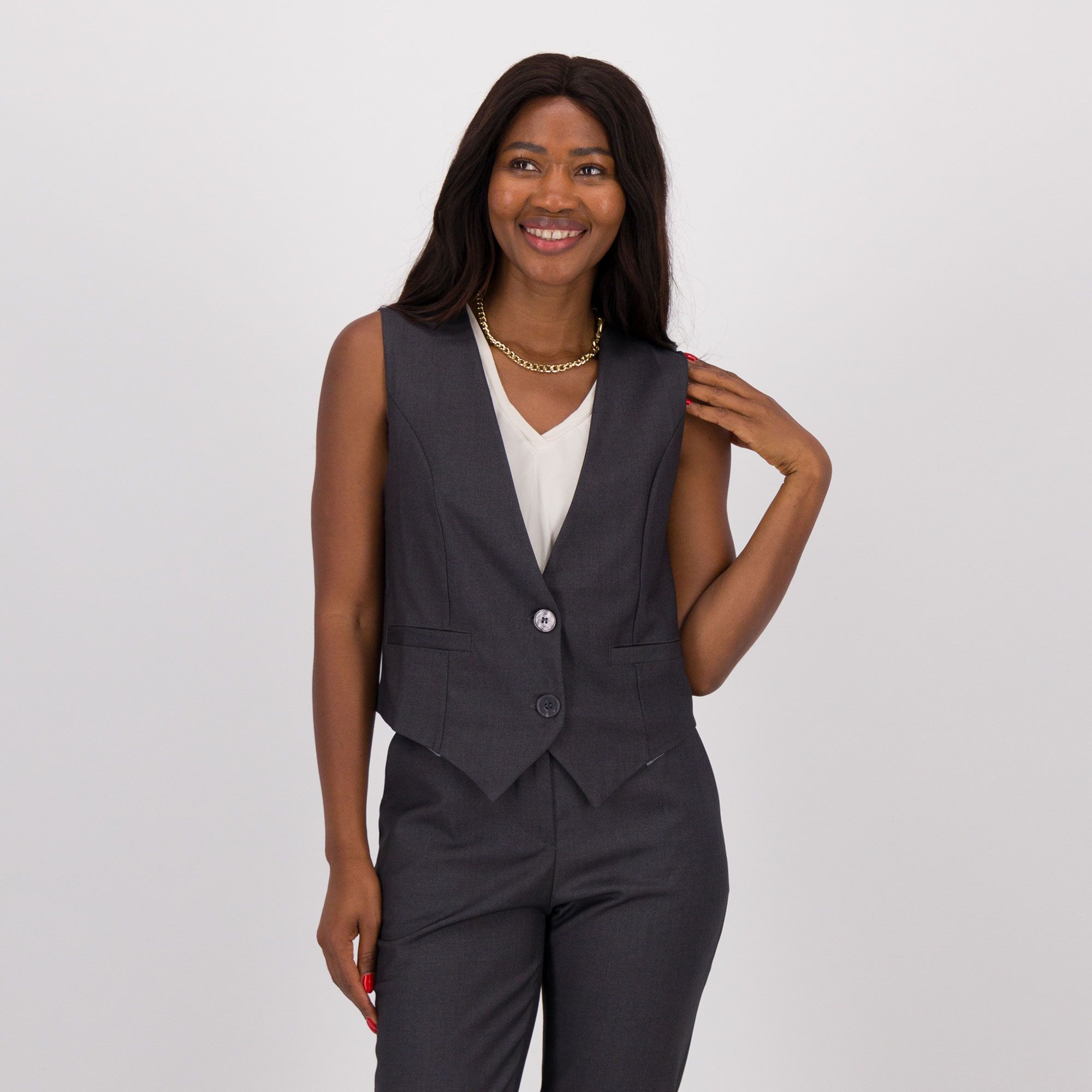 Rebeka Ross
Gilet monopetto
in twill con scollo
a V e tasche