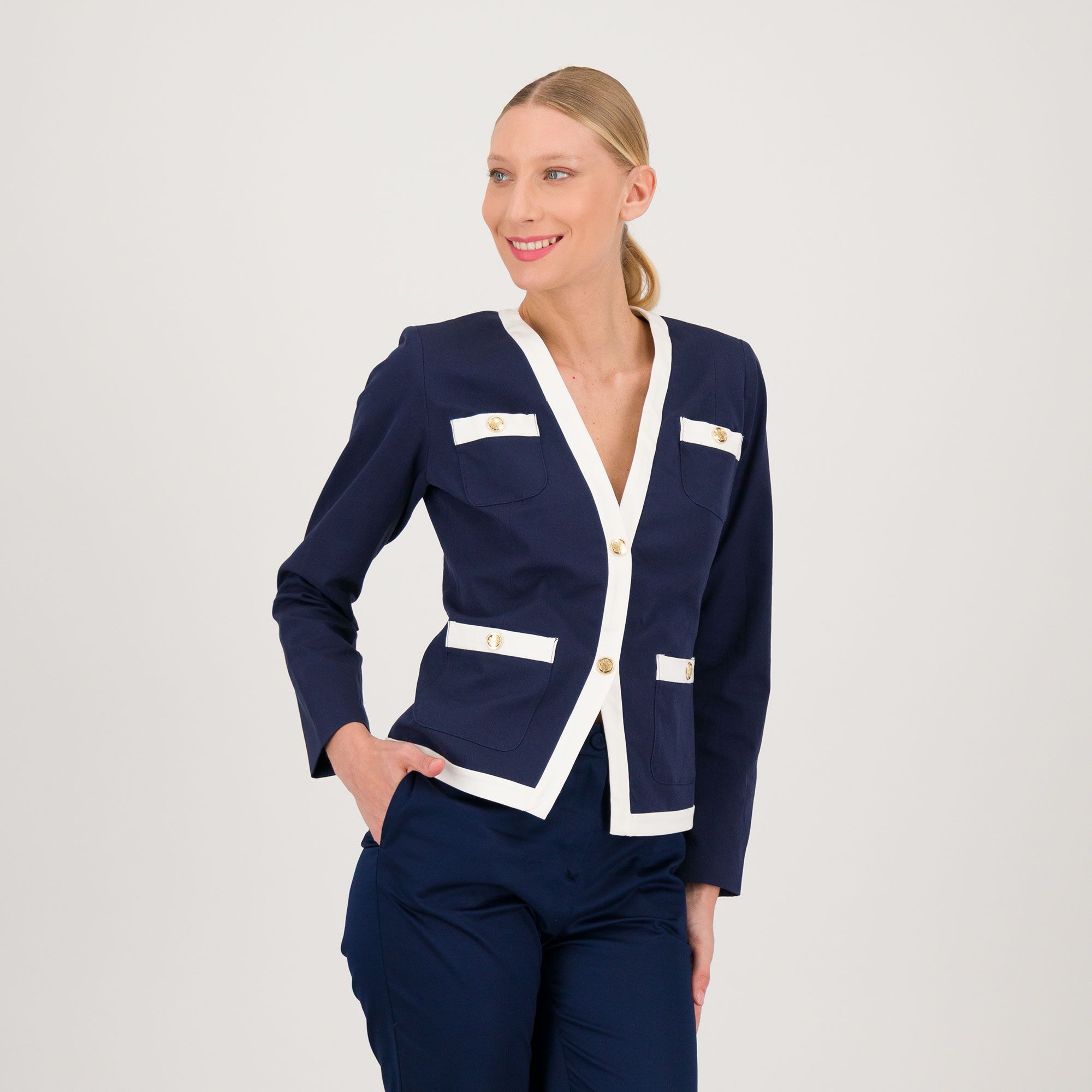 Isaac Mizrahi Live!
Giacca in tessuto
con bottoni a vista
e tasche applicate