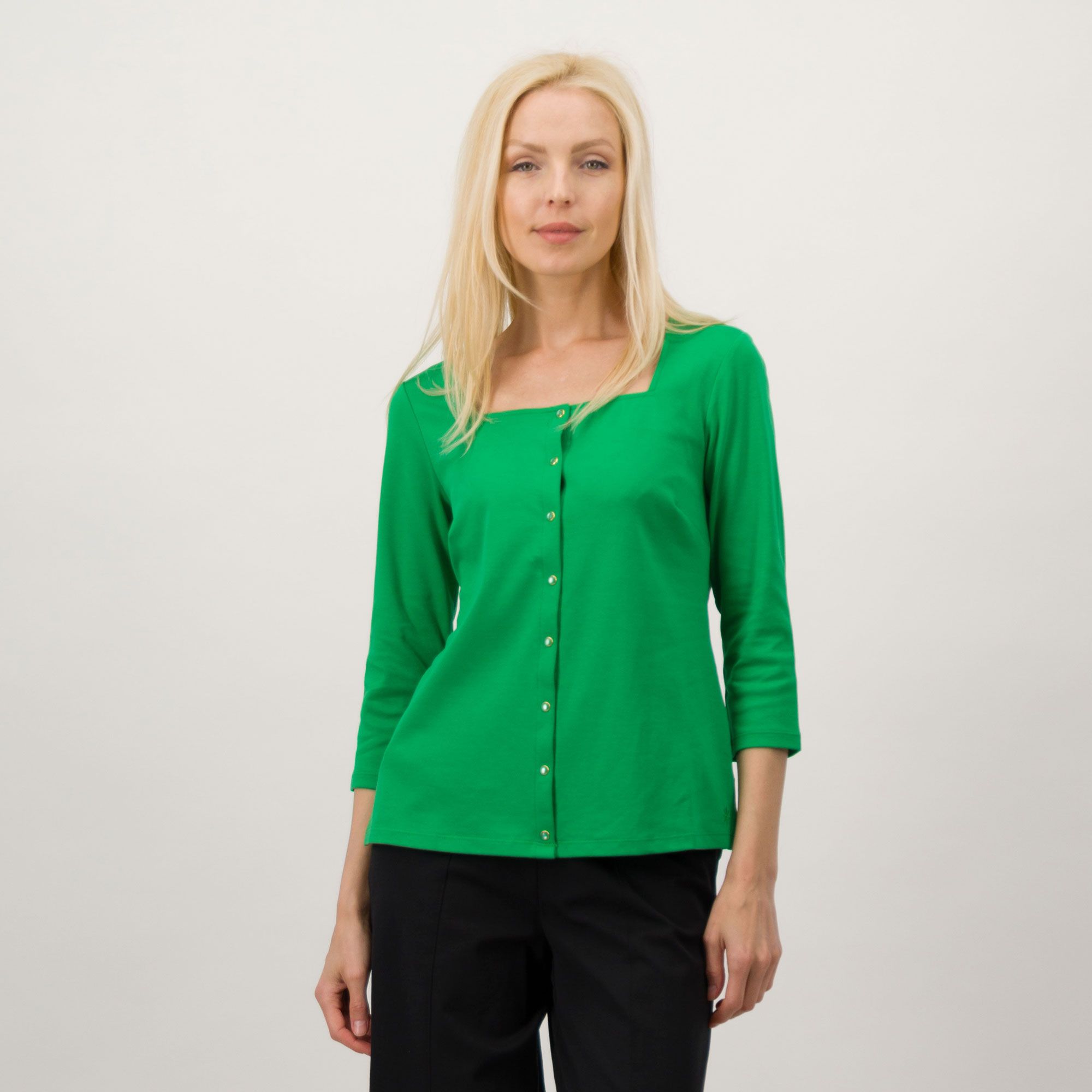 Isaac Mizrahi Live
Maglia con bottoni
automatici e scollo
squadrato in cotone