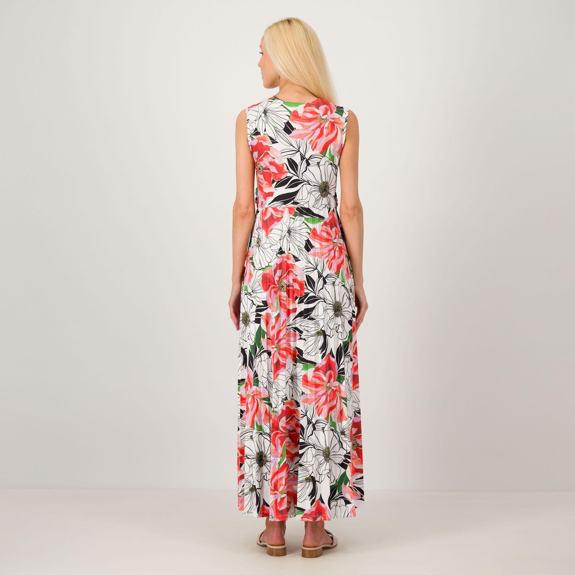 Nina Leonard Abito lungo smanicato fantasia con scollo a V