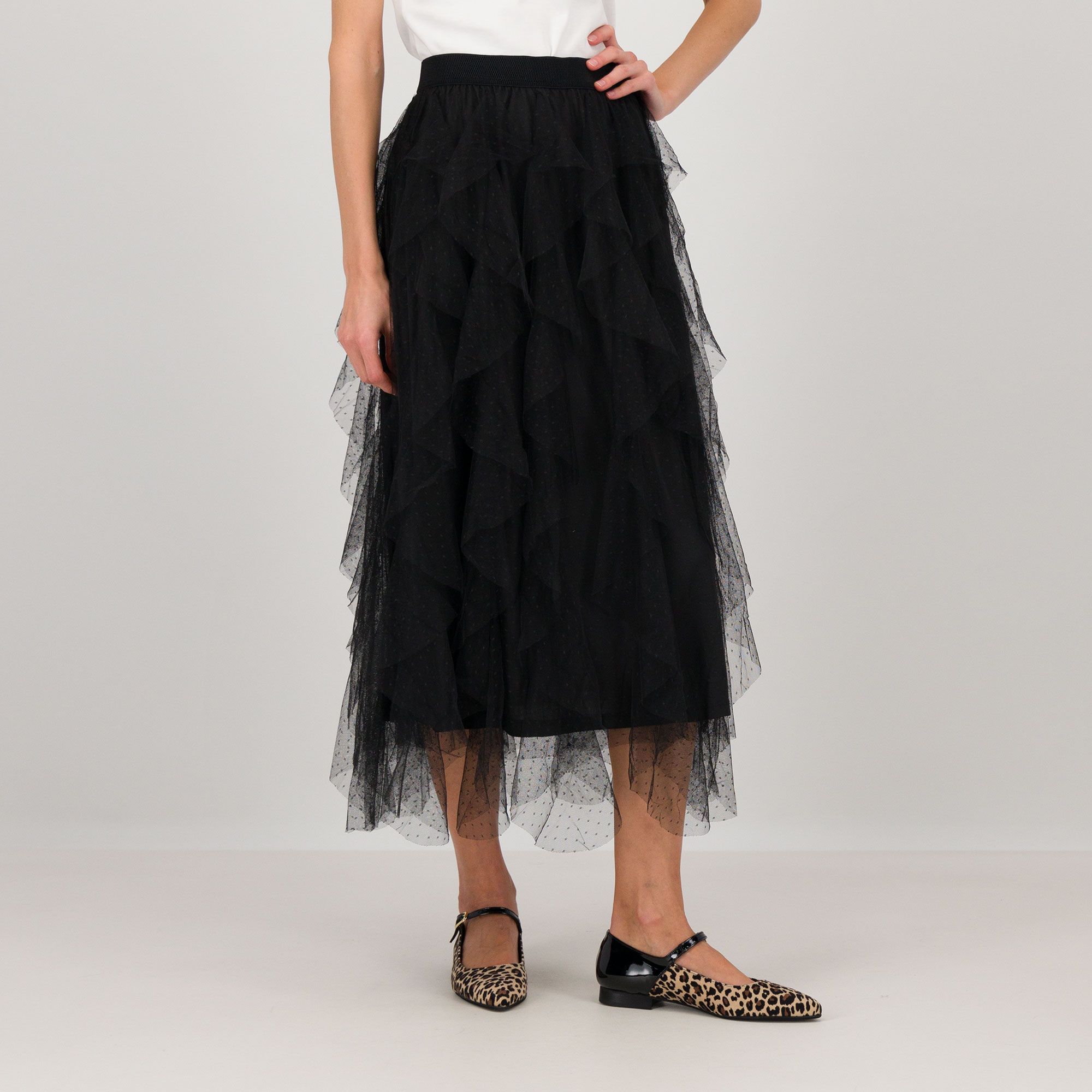 Parker & Rowe
Gonna lunga a strati
in tulle a pois
con elastico in vita