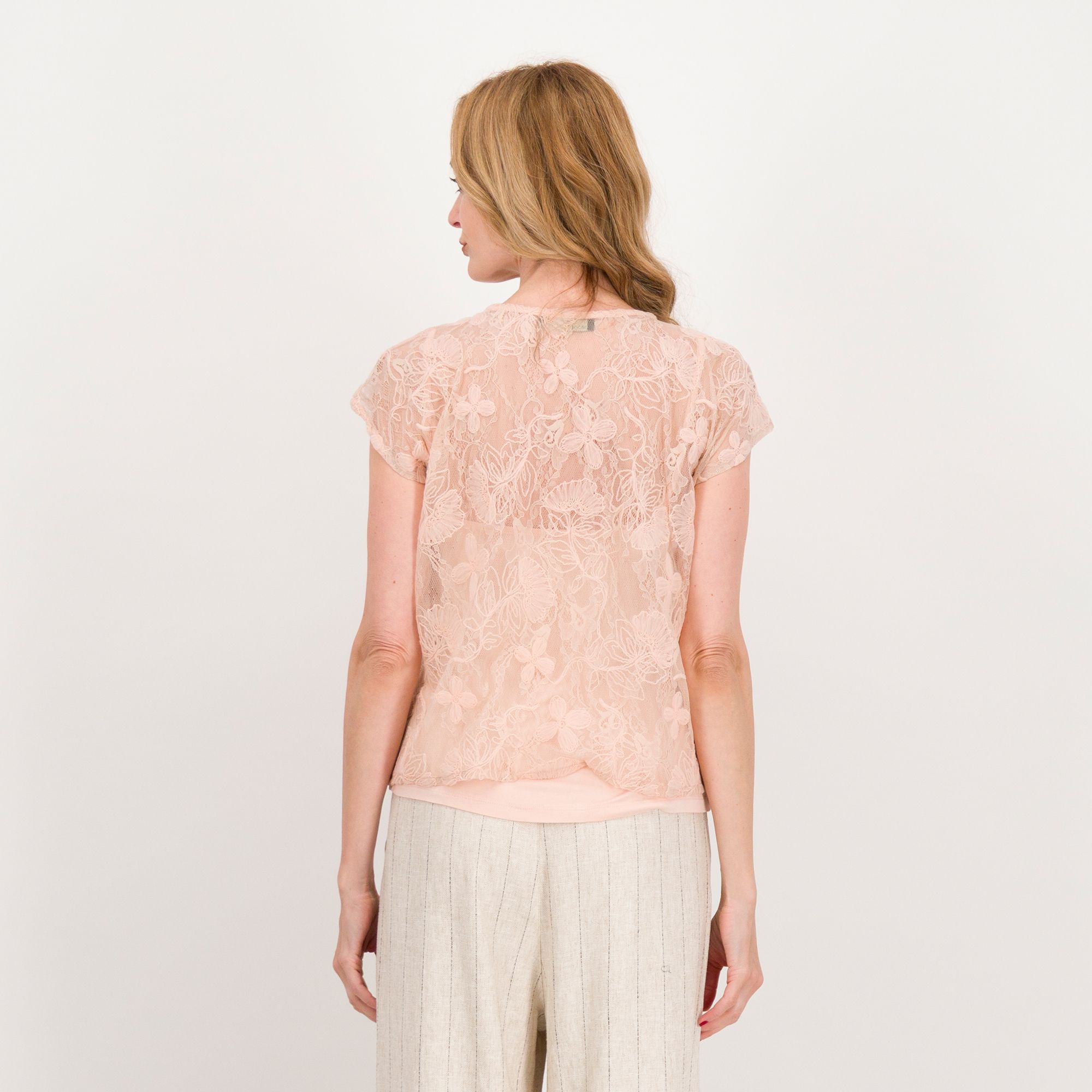 Mood Atelier Maglia in tulle a rilievo con maniche corte e top