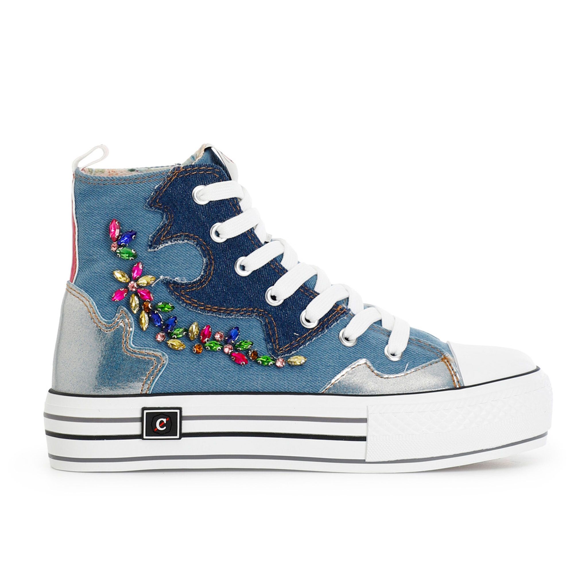 Cafè Noir Sneaker stringate tipo stivaletto con tomaia effetto denim