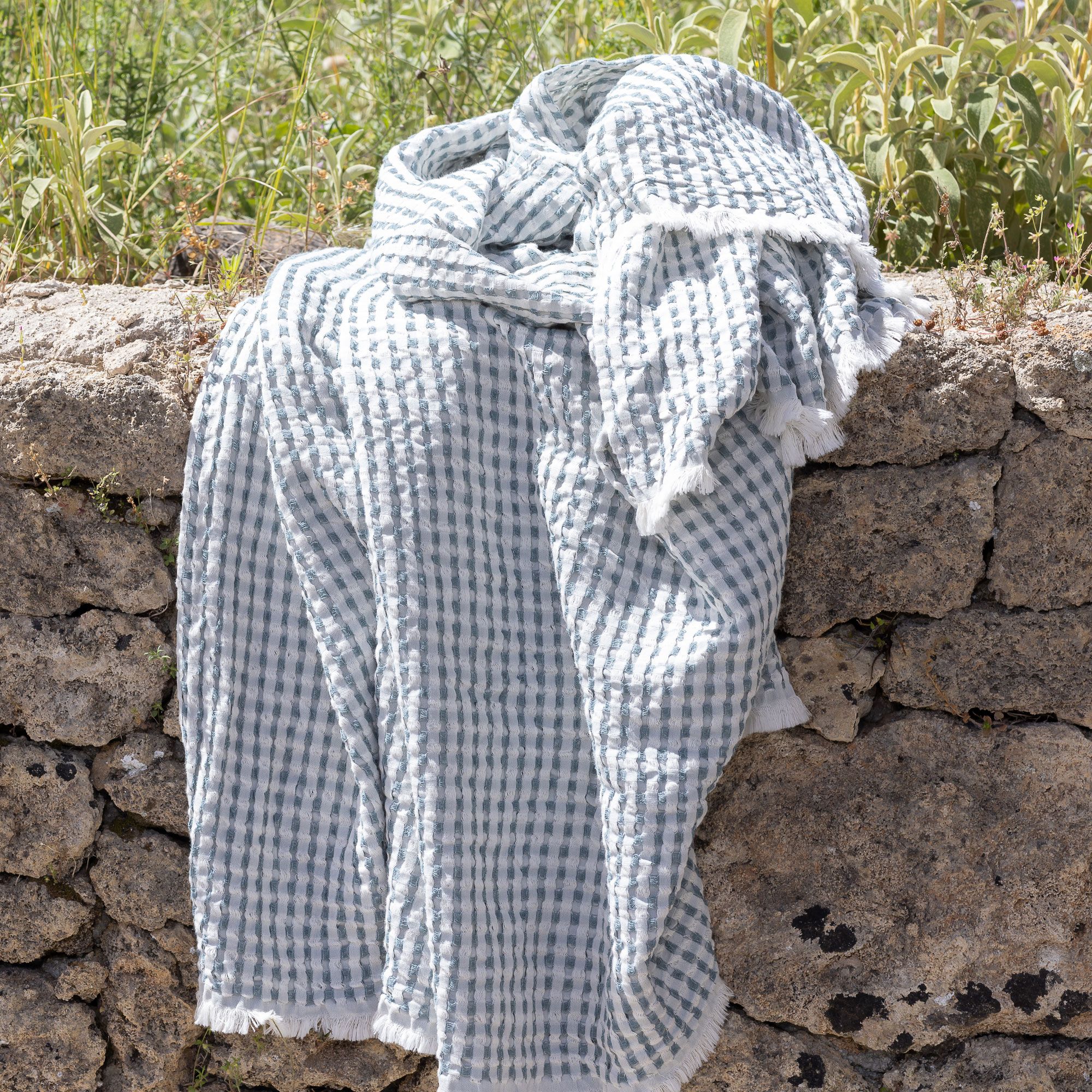 Ferò Telo bagno in cotone a nido d'ape con frange