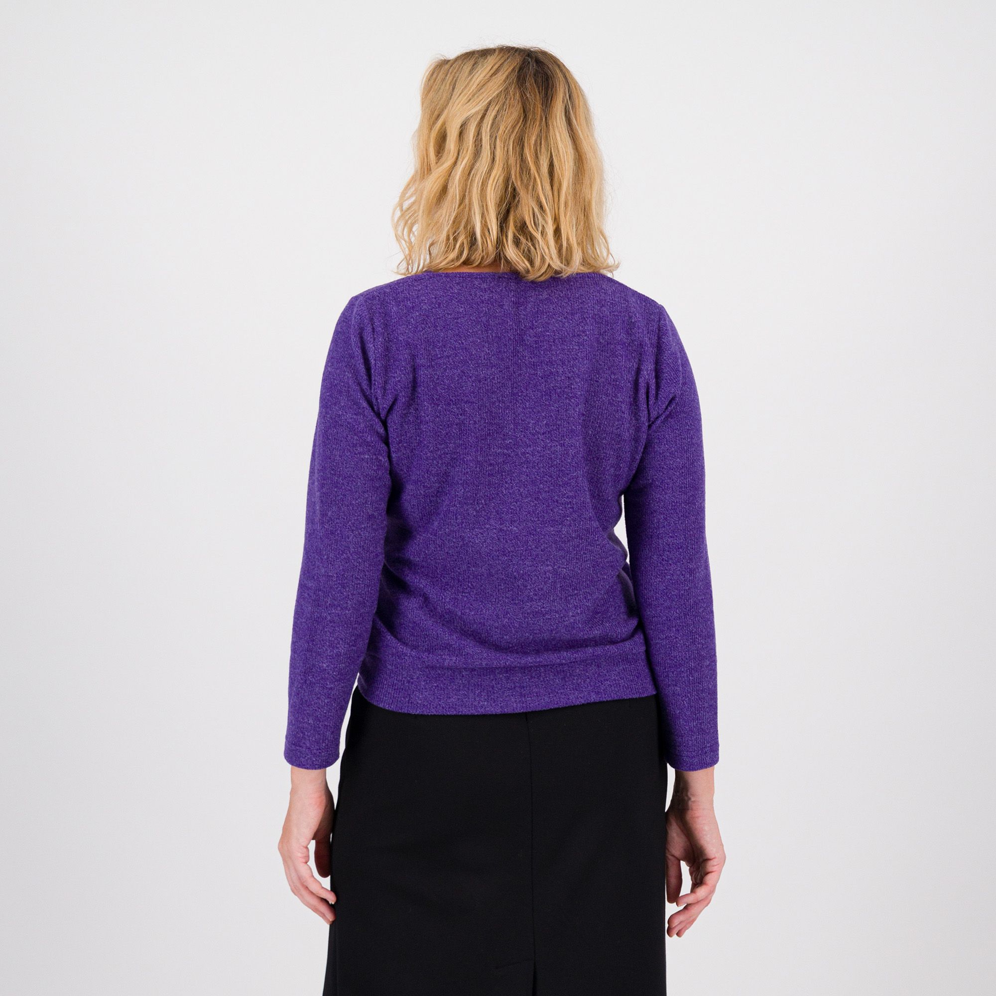 Officina della Moda Maglia scollo a V pelosetta effetto costina misto viscosa