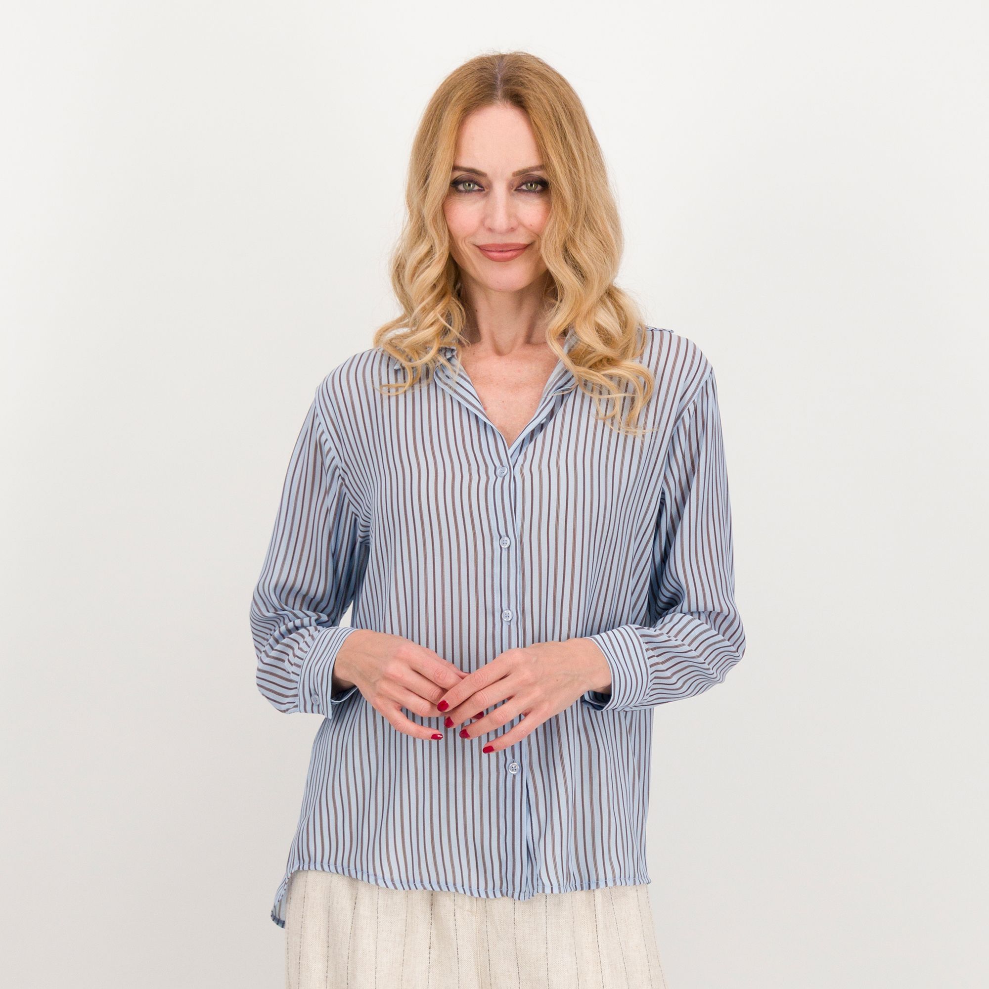 Mood Atelier Camicia in georgette con fantasia a righe e maniche lunghe
