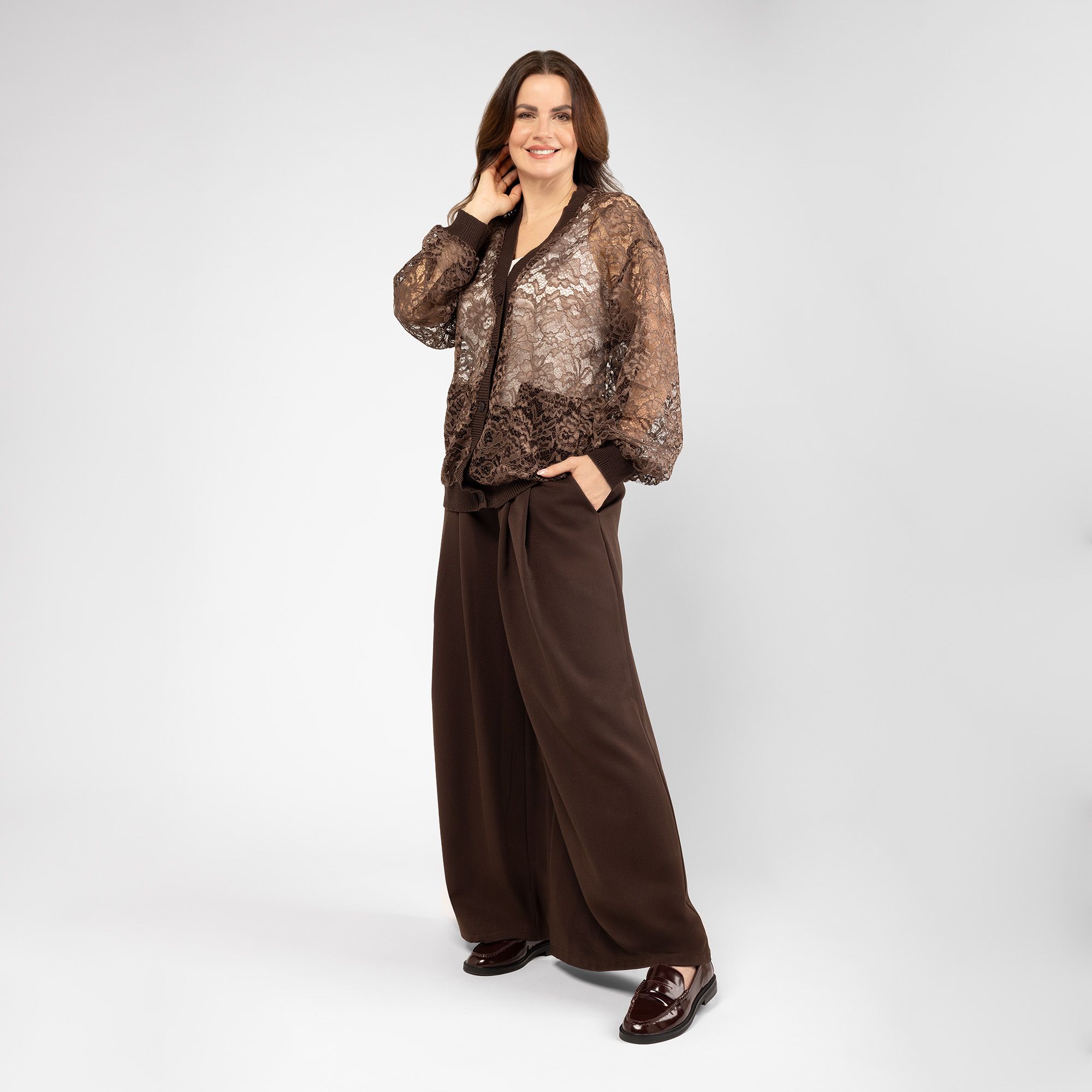 Mood Atelier Cardigan in pizzo con bordi in costina