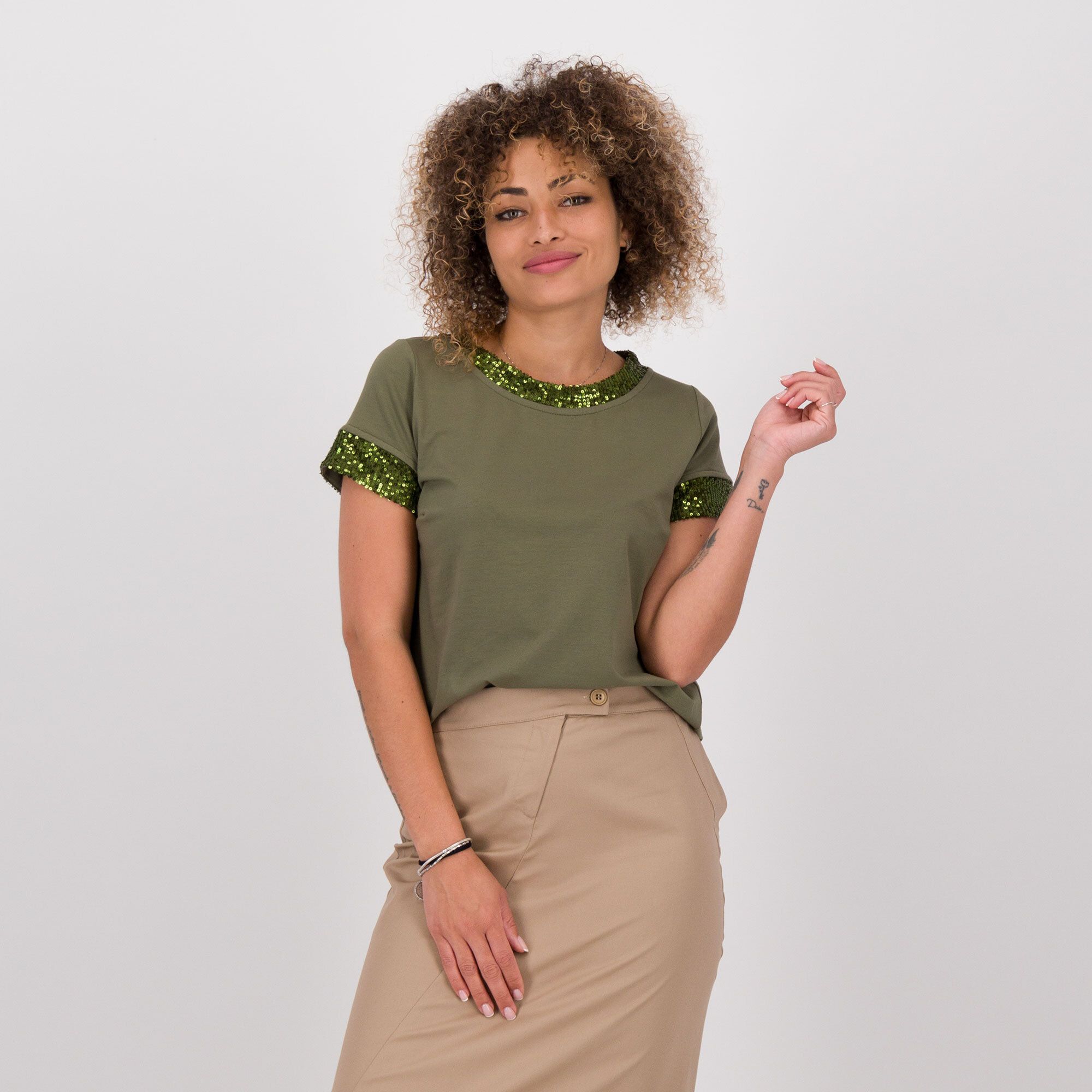 Caterina Lancini T-shirt in jersey di cotone con paillettes