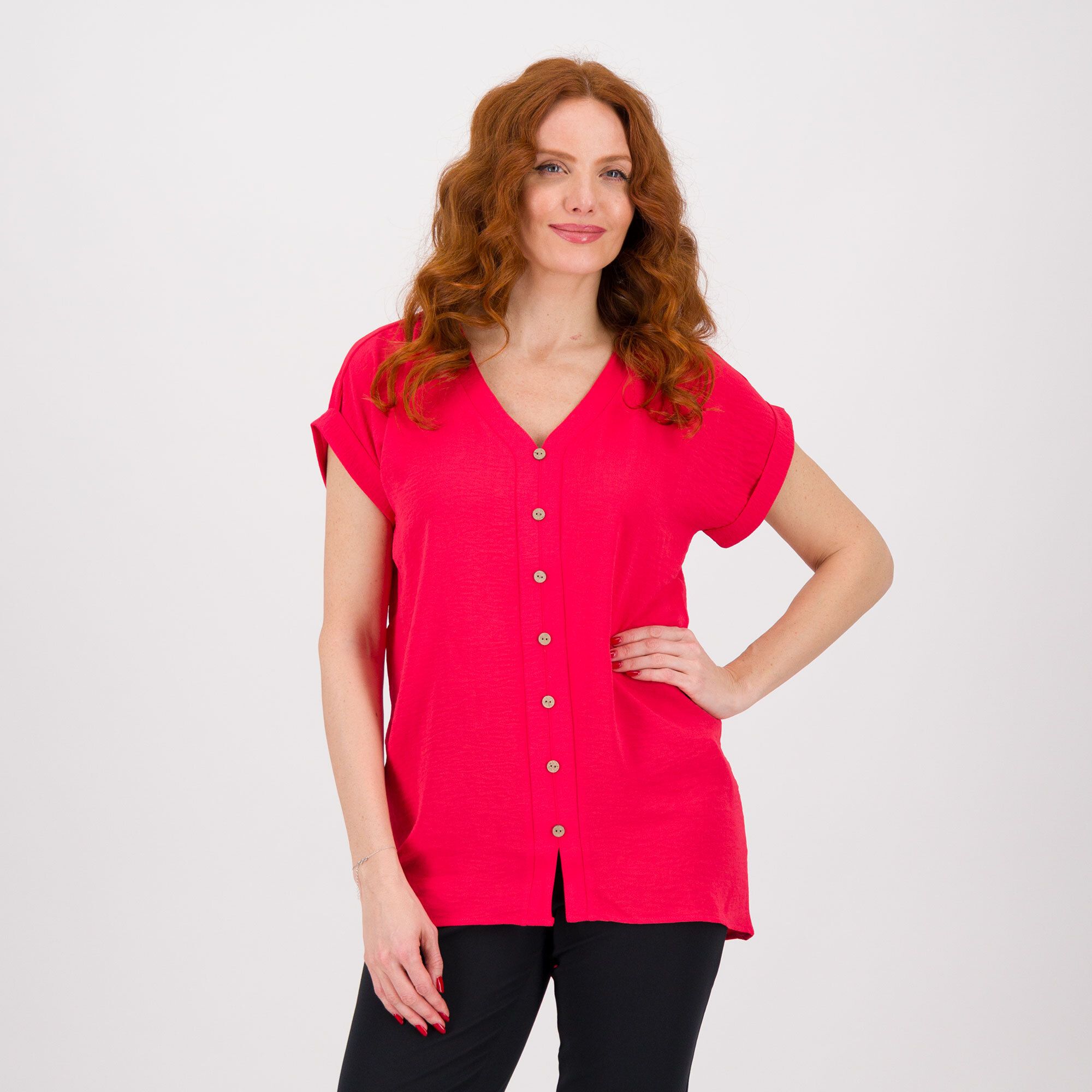 Nina Leonard Blusa a maniche corte con bottoni decorativi