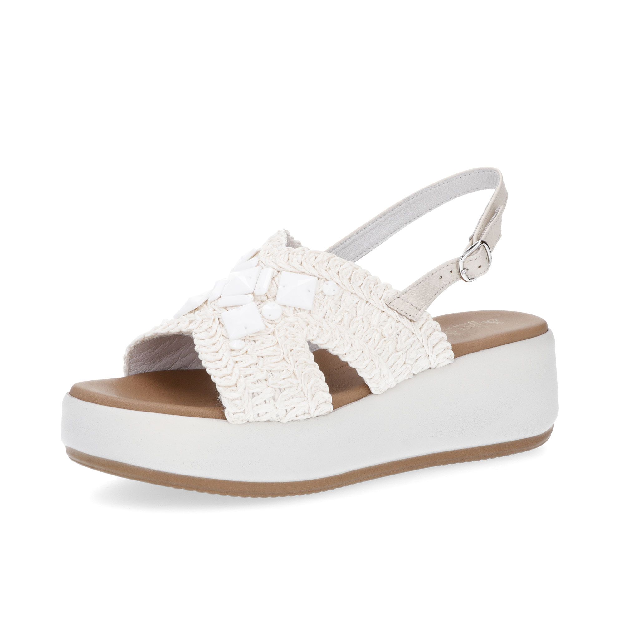 Soffice Sogno
Sandali in rafia
con dettagli gioiello
e zeppa 6cm