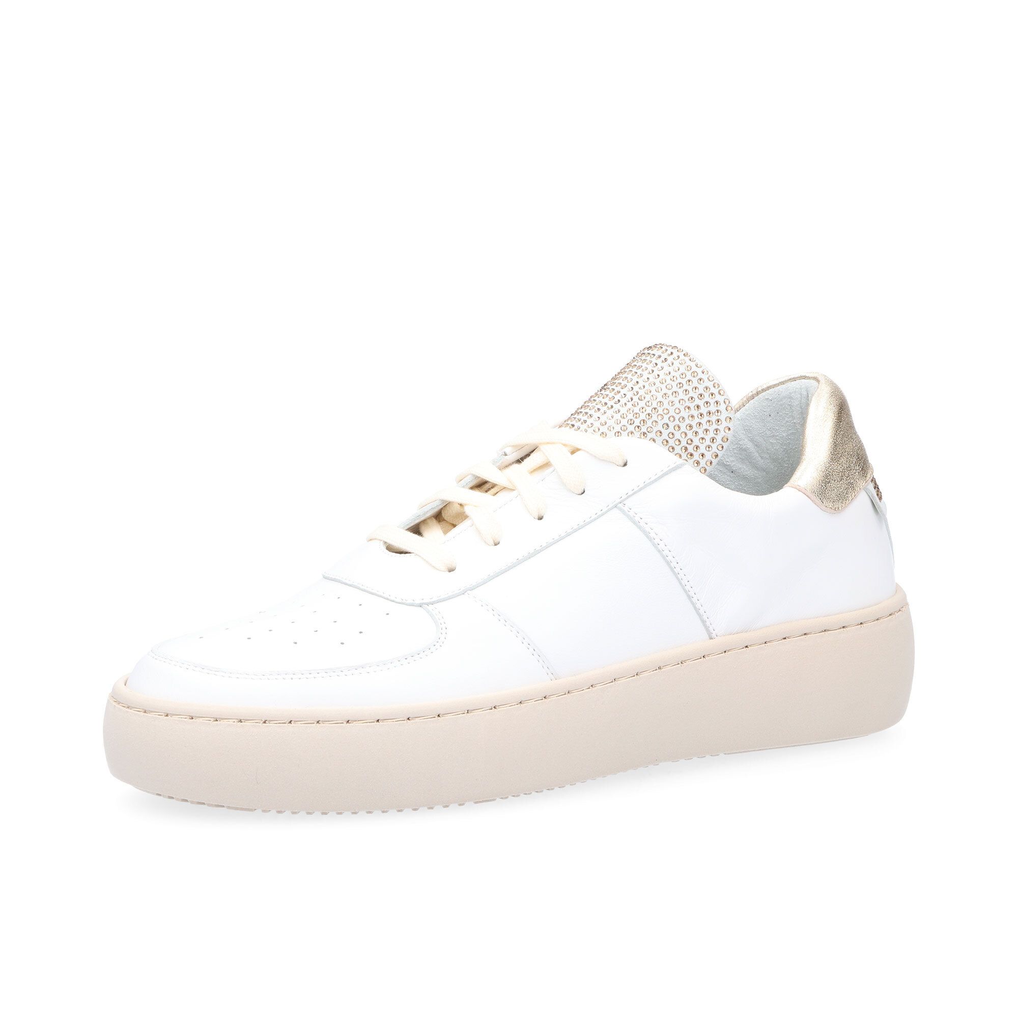 Galieti
Sneaker stringate 
in pelle con inserto 
laminato e strass