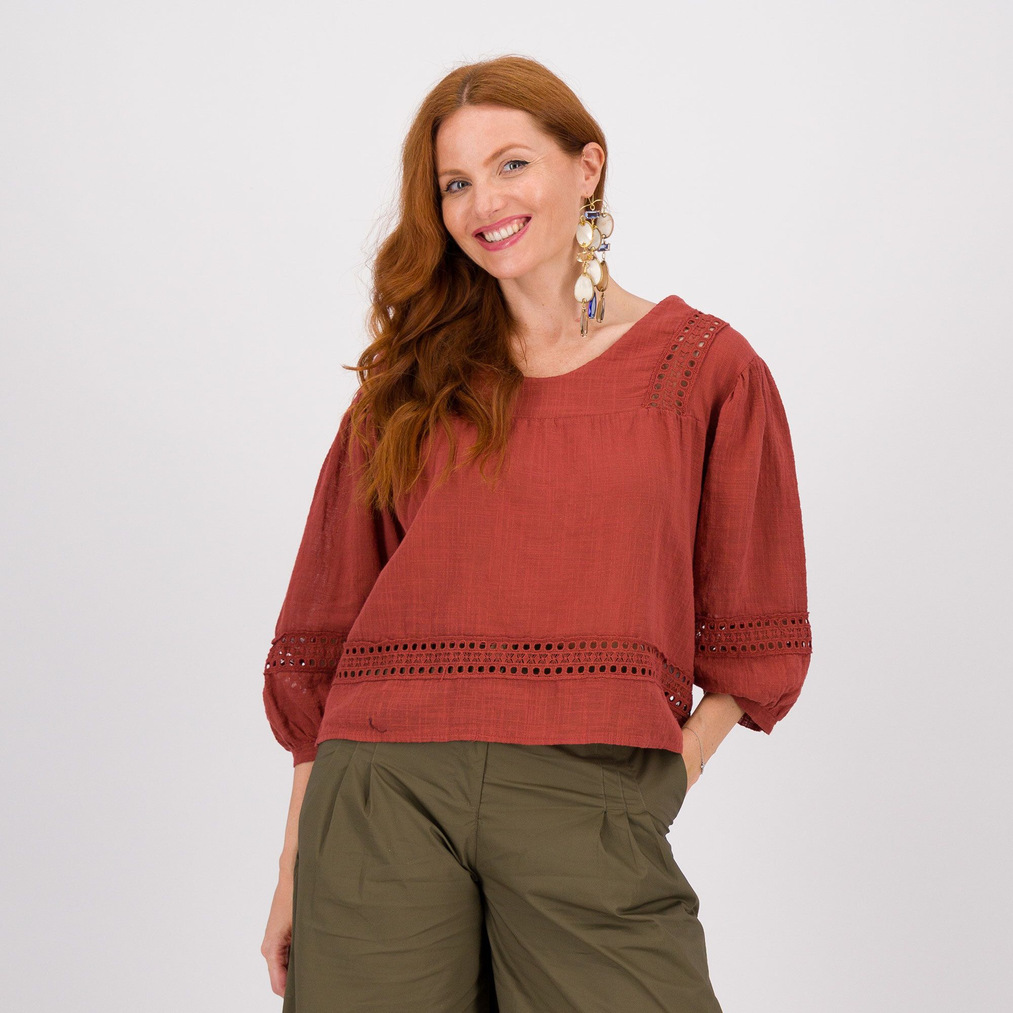 PALAZZO MODA Blusa effetto goffrato con inserti in pizzo
