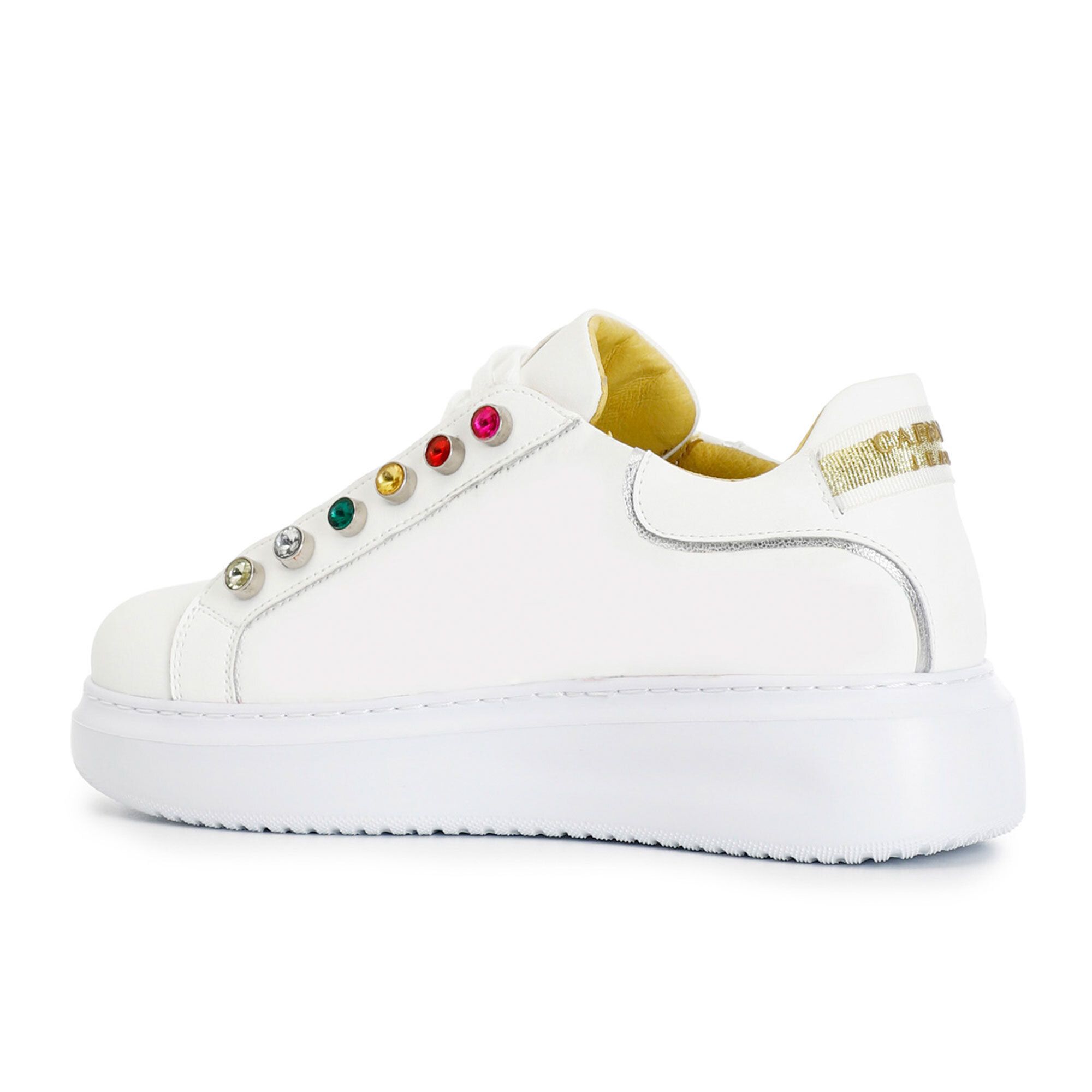 Cafè Noir Sneaker in cuoio con ricami multicolori