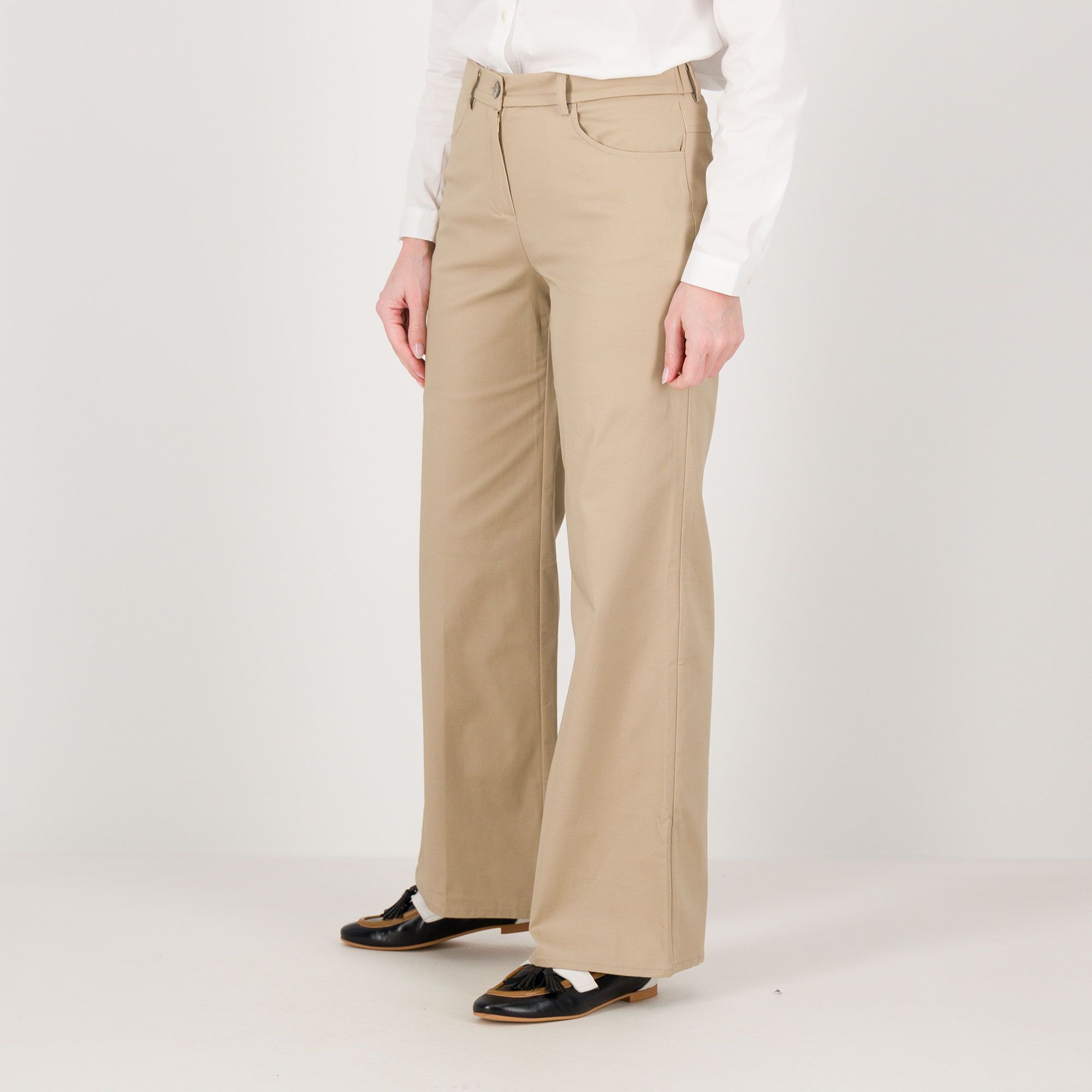 W.I.T.A. Pantaloni ampi in cotone stretch con vita elasticata