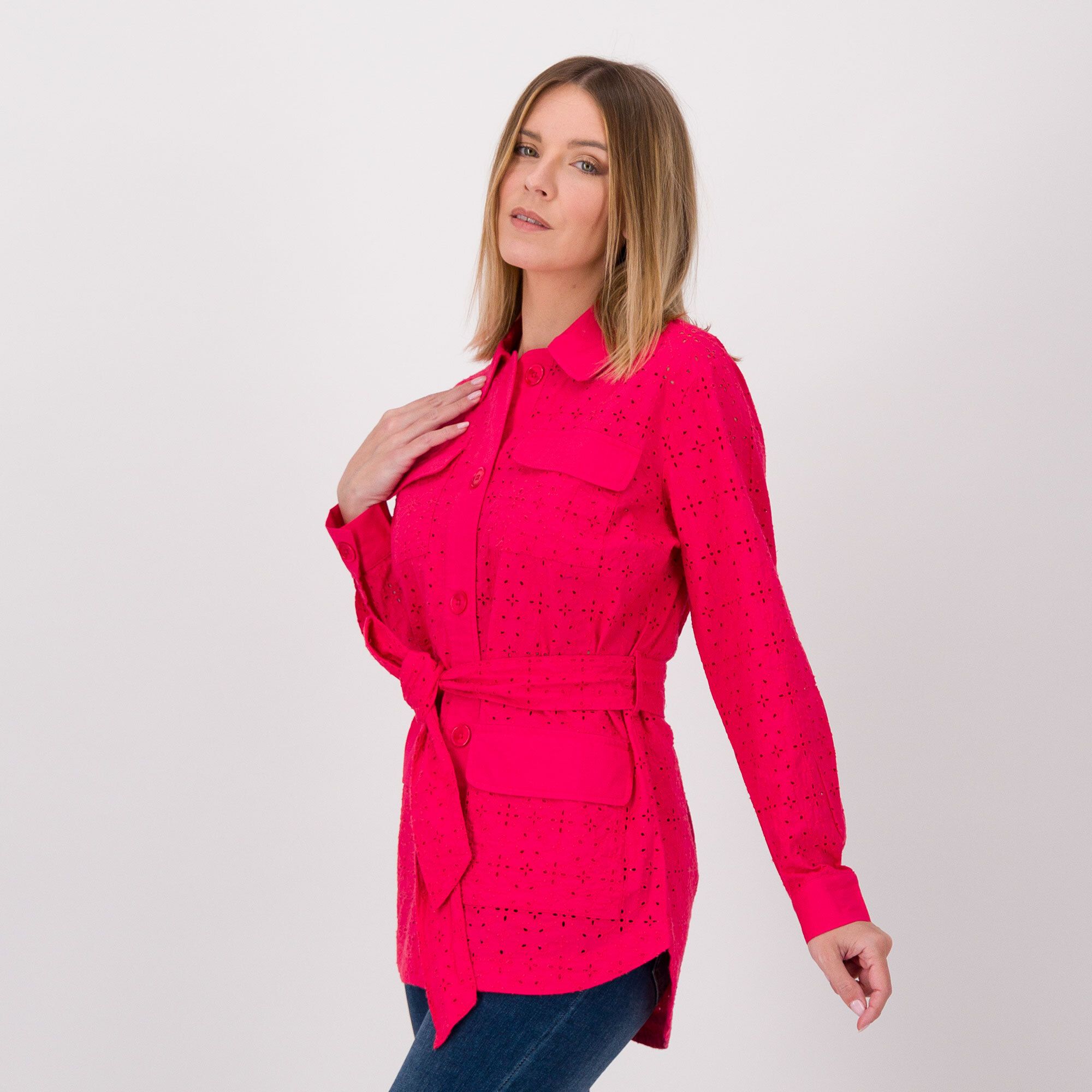 Isaac Mizrahi Live!
Giacca sahariana
in sangallo di cotone
con cintura