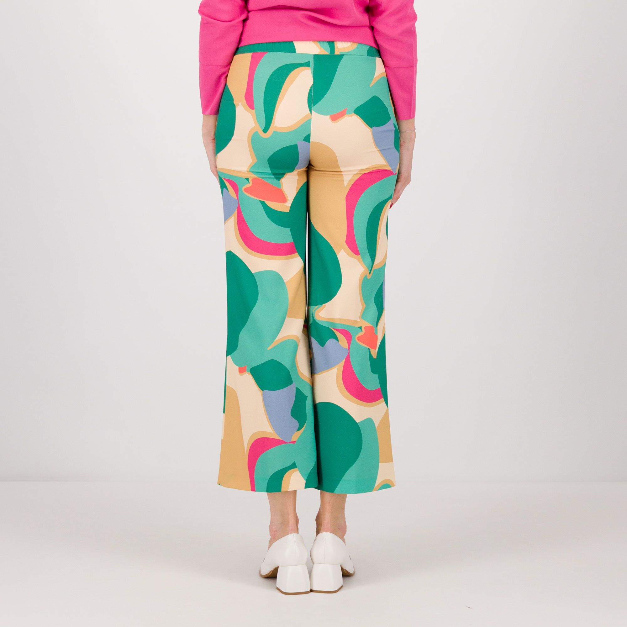 EXTESA Pantaloni cropped fantasia in tessuto fluido
