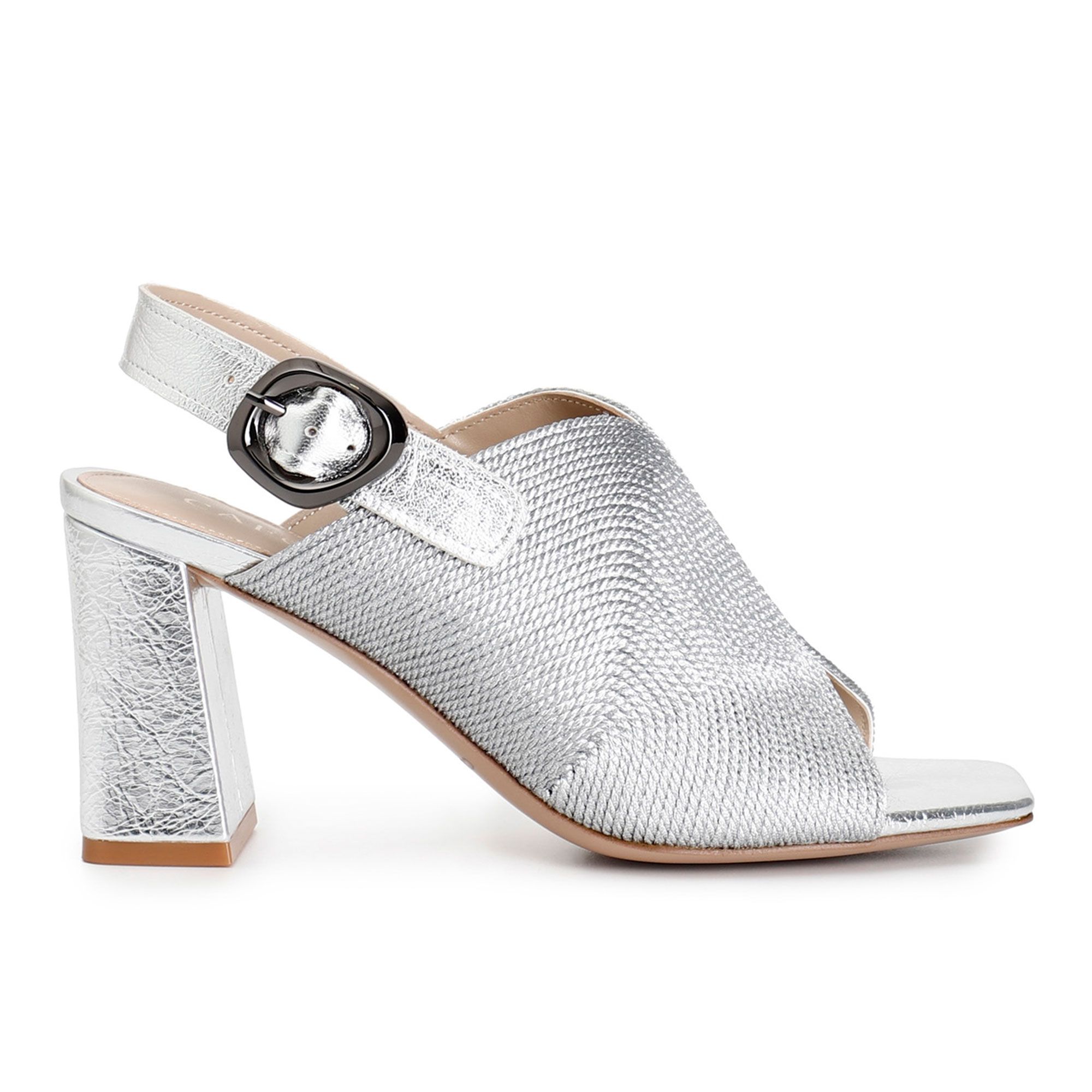 CafèNoir
Sabot spuntati in
tessuto a corda e 
pelle con tacco 8,5cm