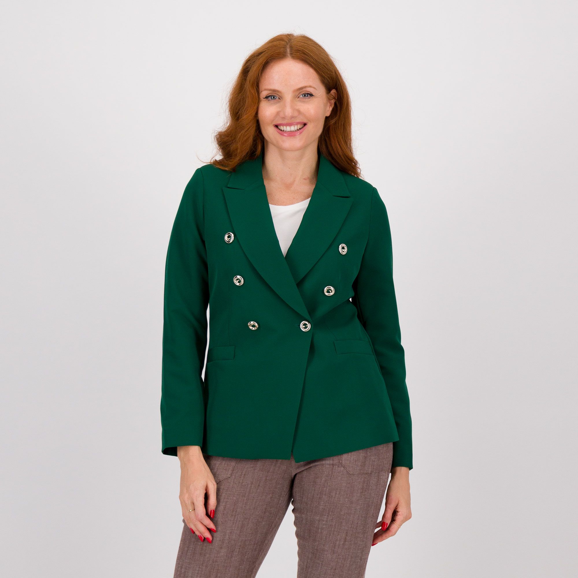 Officina della Moda
Blazer in bi-stretch
doppiopetto con collo
a lancia e bottoni