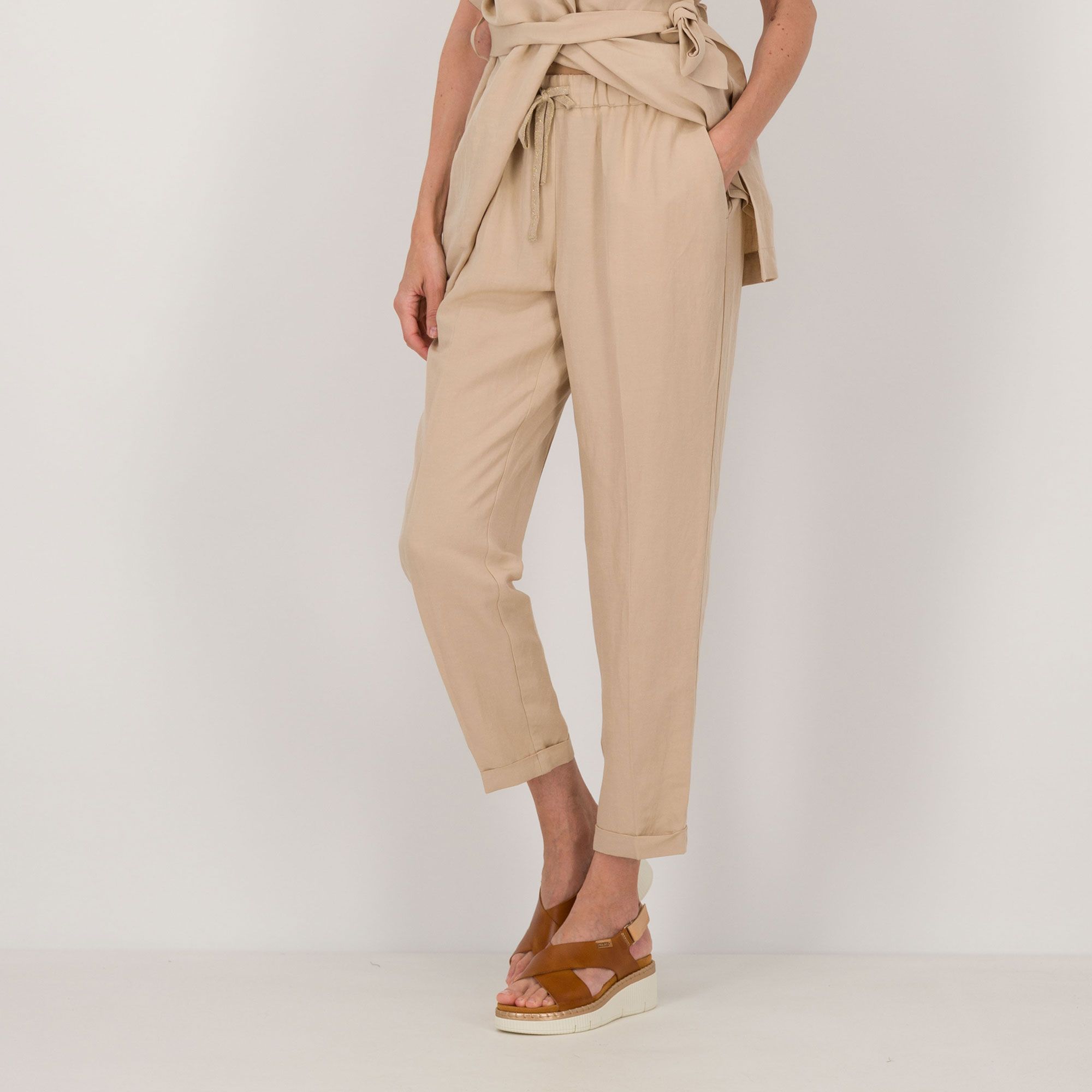 Oltre Pantaloni jogger in viscosa e lino con elastico