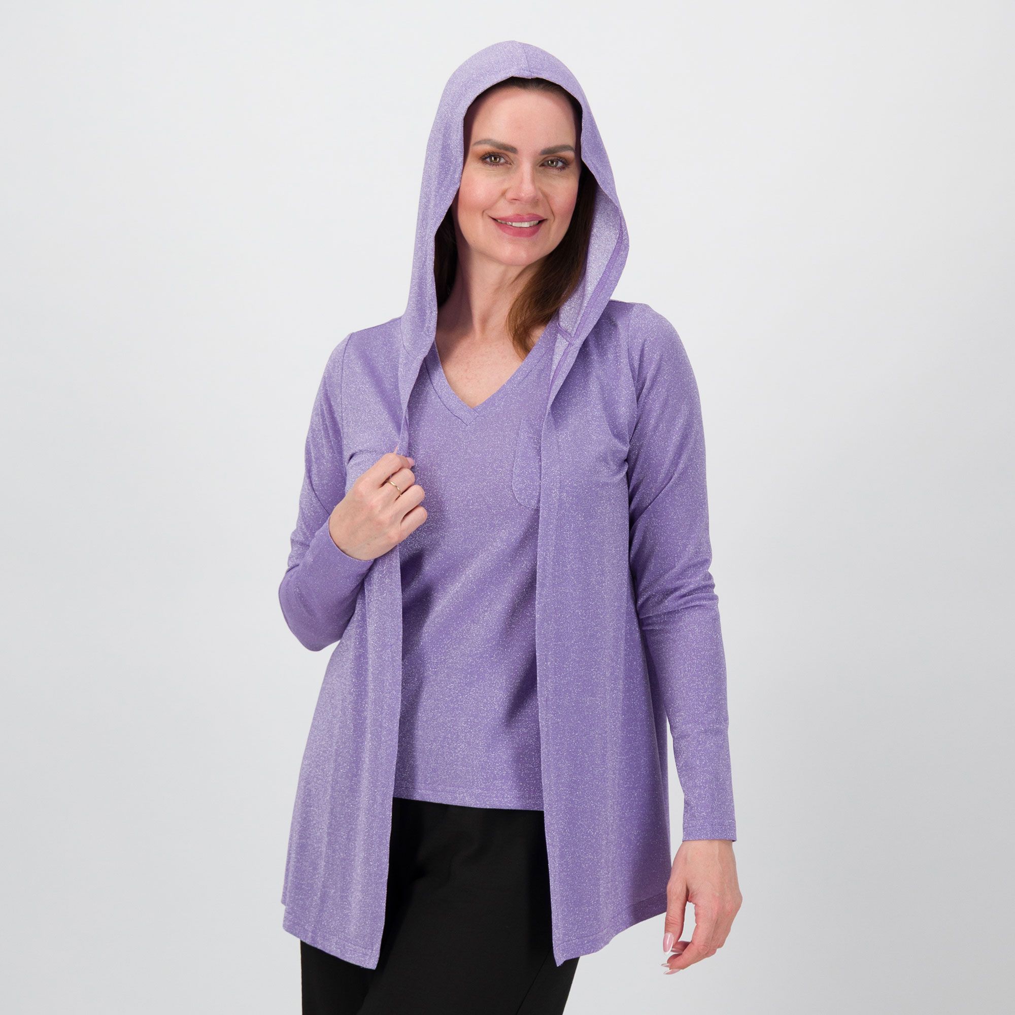Caterina Lancini Cardigan con cappuccio in maglia lamé