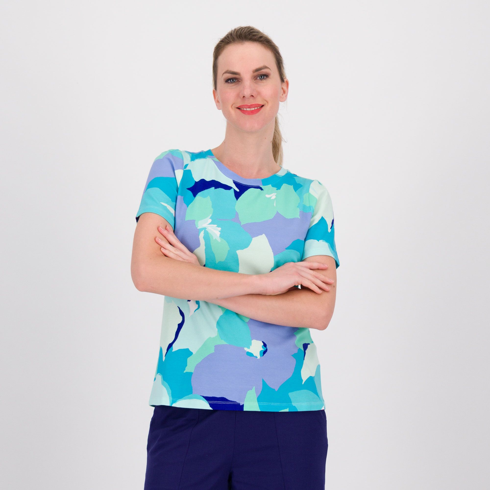 Isaac Mizrahi Live! T-Shirt in jersey di cotone e modal fantasia