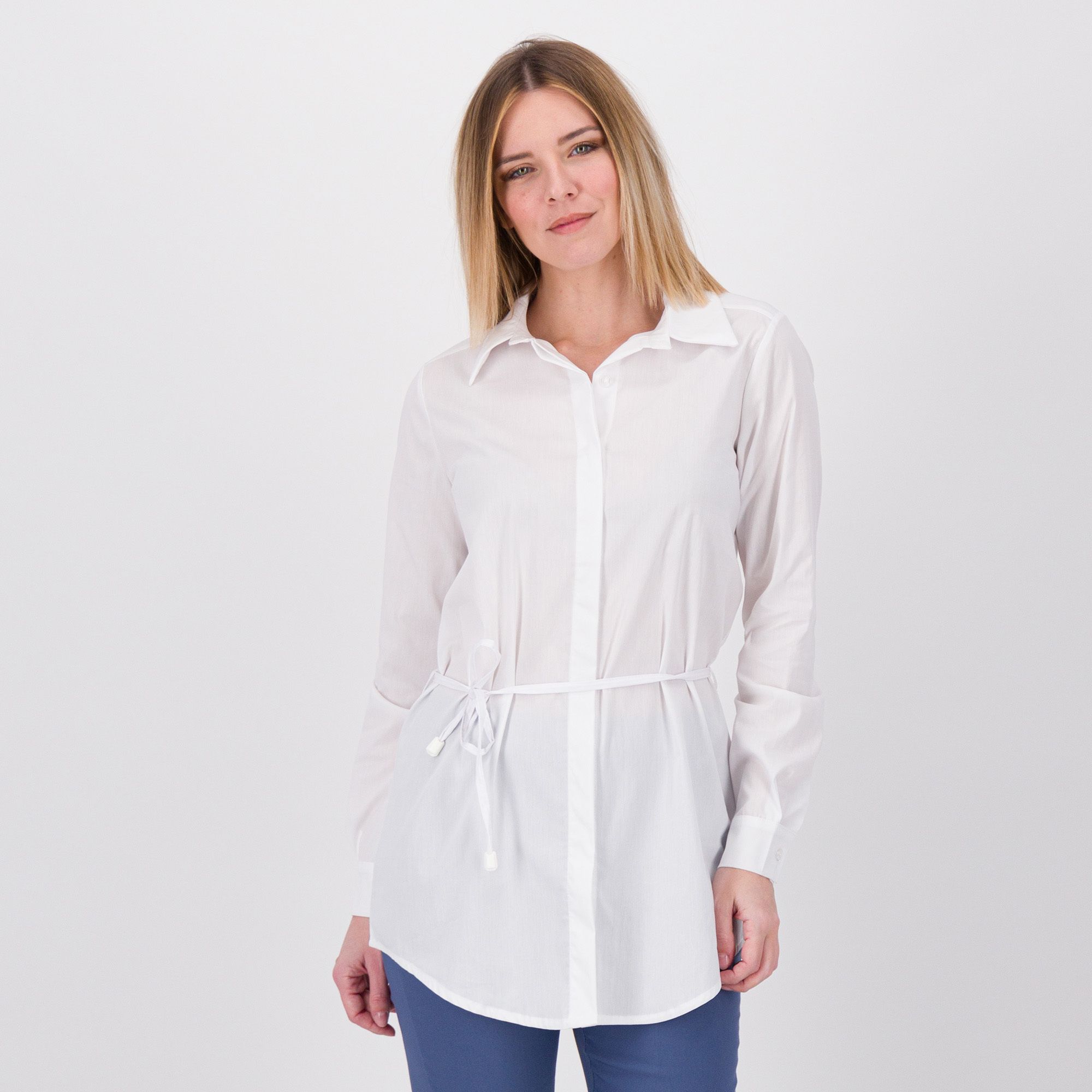 Officina della Moda
Camicia lunga in
popeline di
misto cotone