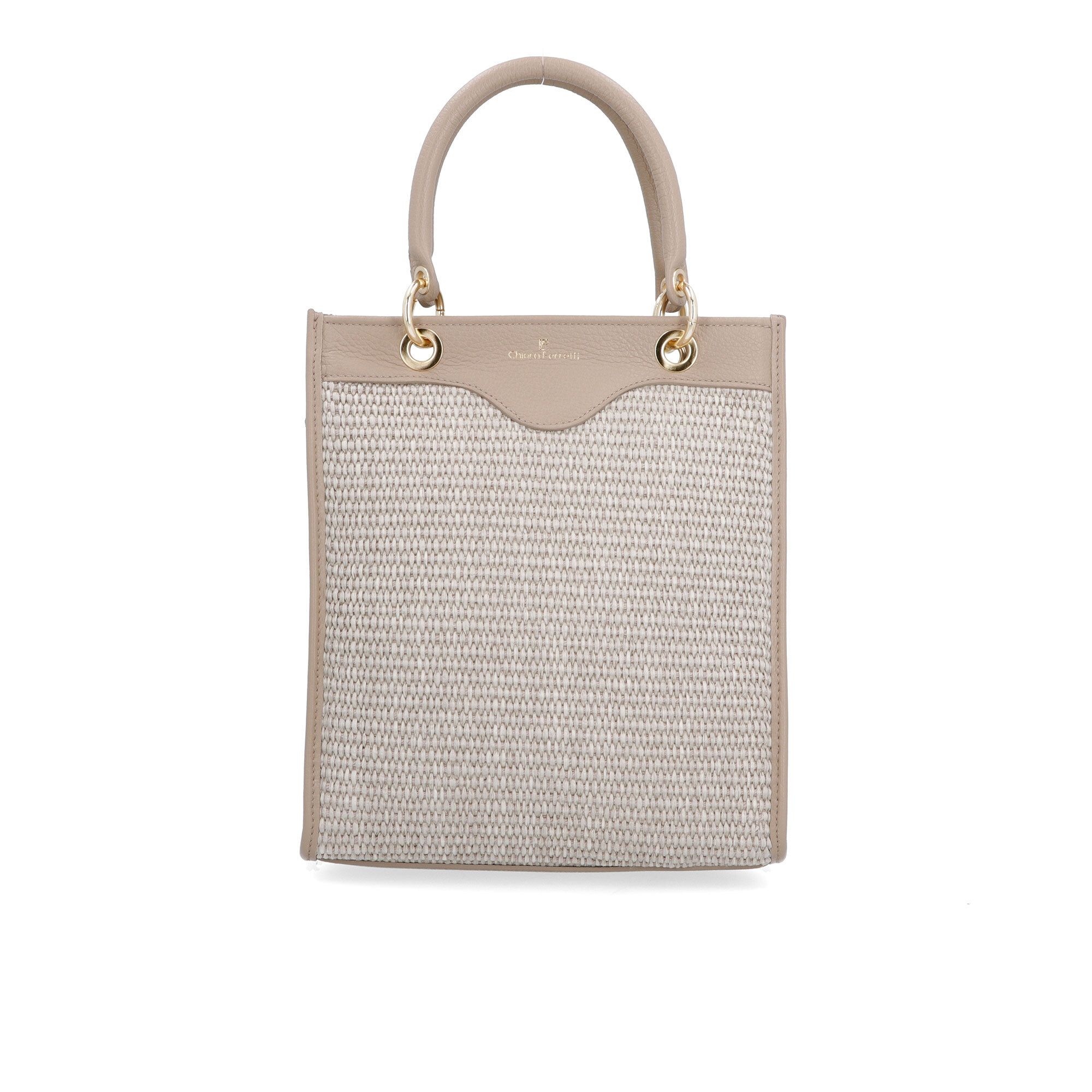 Chiara Ferretti
Borsa a mano 
in pelle dollaro con
inserti in paglia